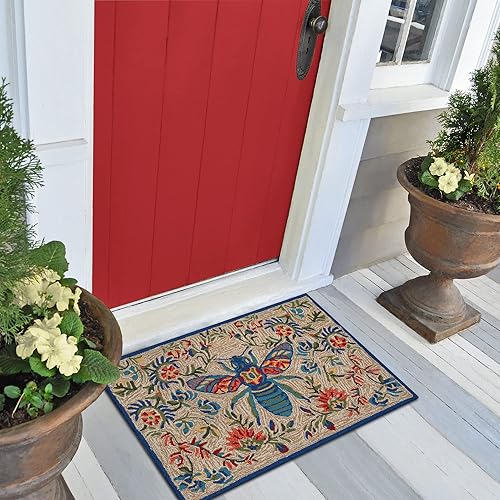 Liora Manne FrontPorch - Alfombra duradera copetuda a mano para interiores y exteriores, jardín tradicional, naturaleza, multicolor (flora Bee