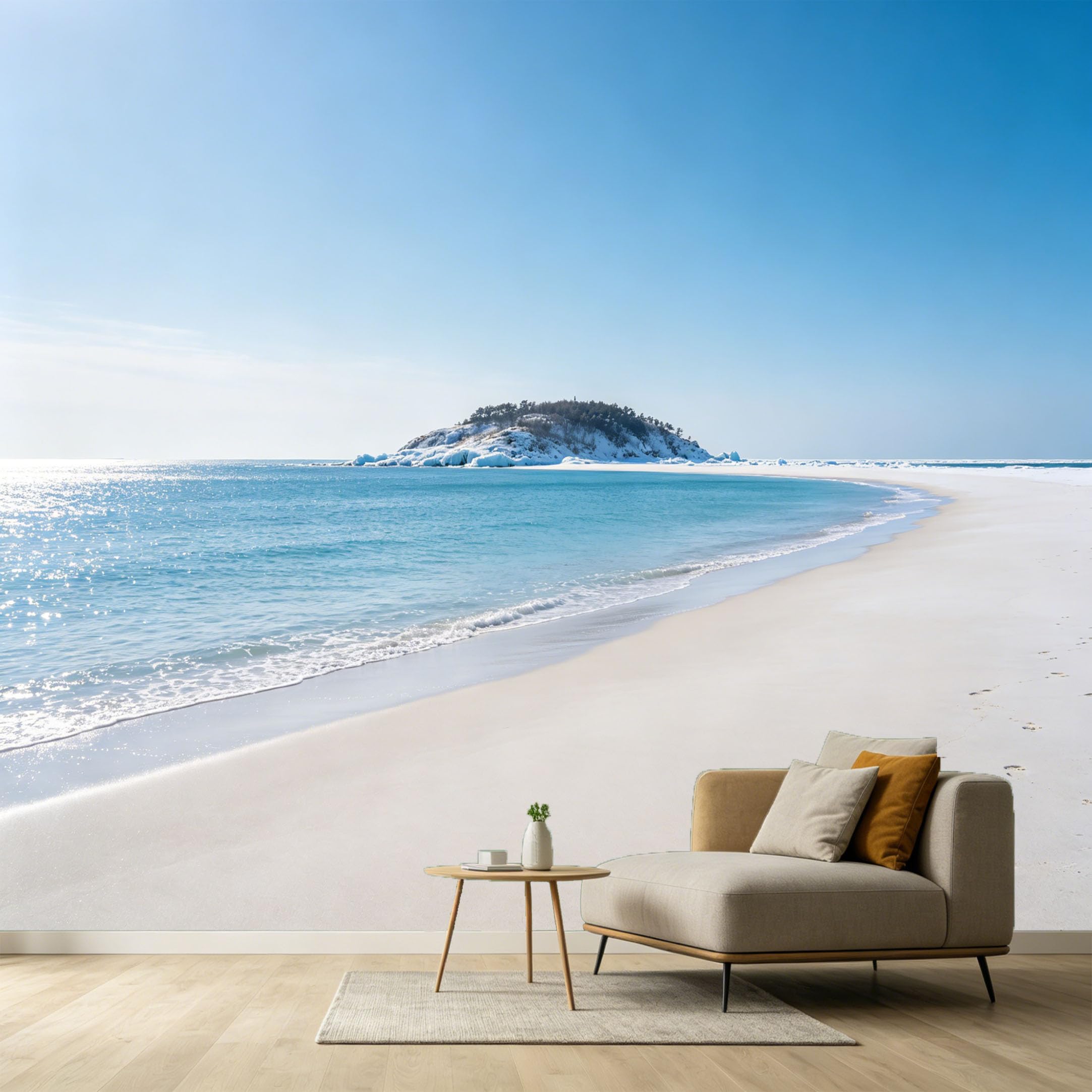 Custom Size Wall Murals Coastal Landscape Winter Beach Ocean Marine 3D Trompe L'Oeil SelfAdhesive Wall Fabric Removable Large Wallpaper for Photo Living Room
