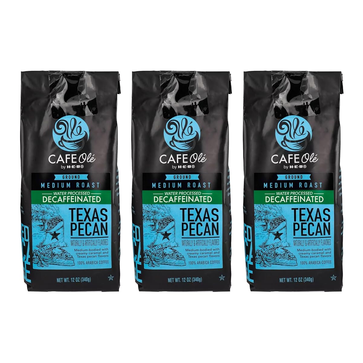 Cafe Ole - Texas Pecan Decaffeinated Coffee, 12 Oz, 3 Pack