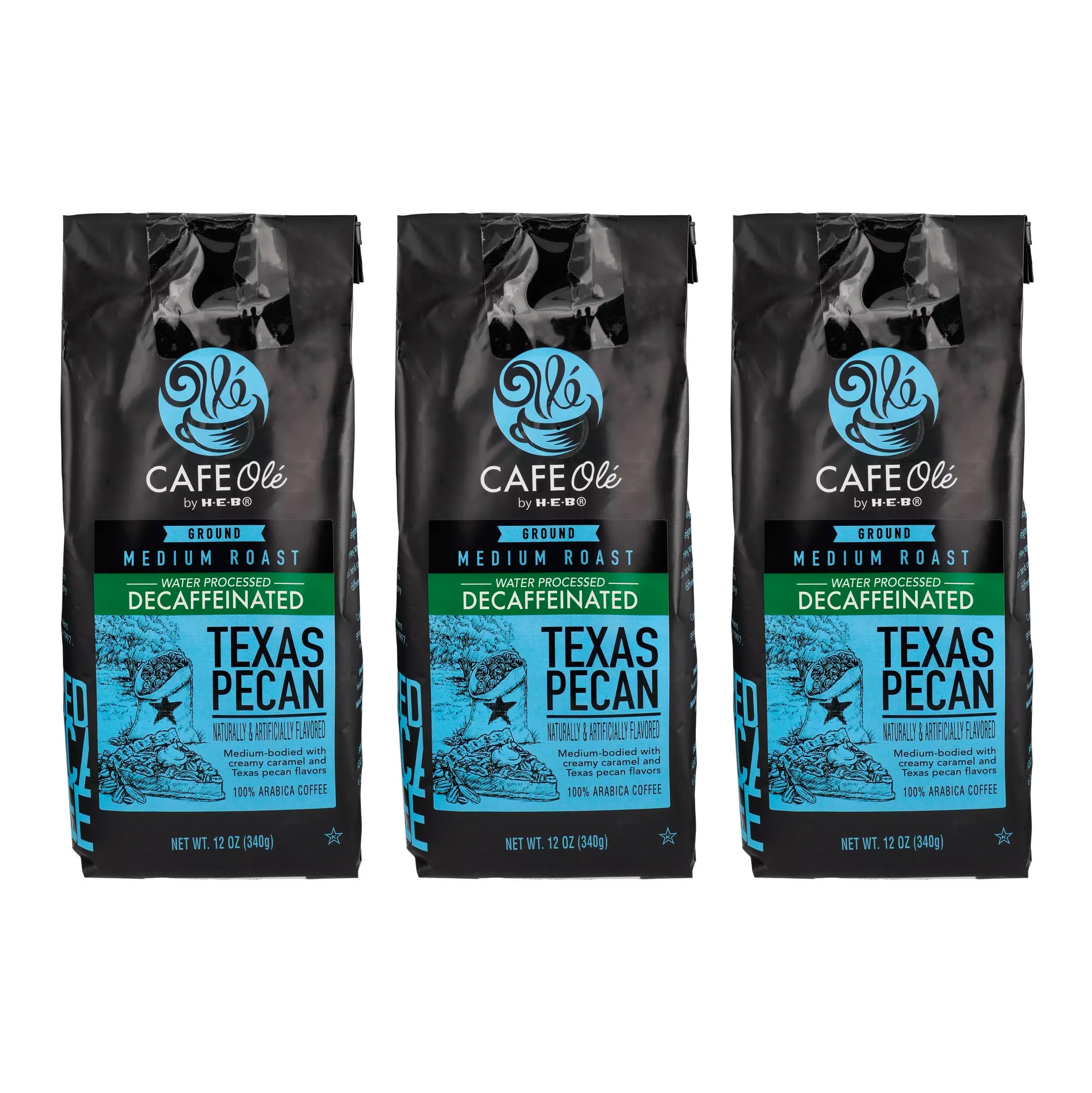 Cafe Ole - Texas Pecan Decaffeinated Coffee - Ground Decaf - 12 oz. (3 Pack)