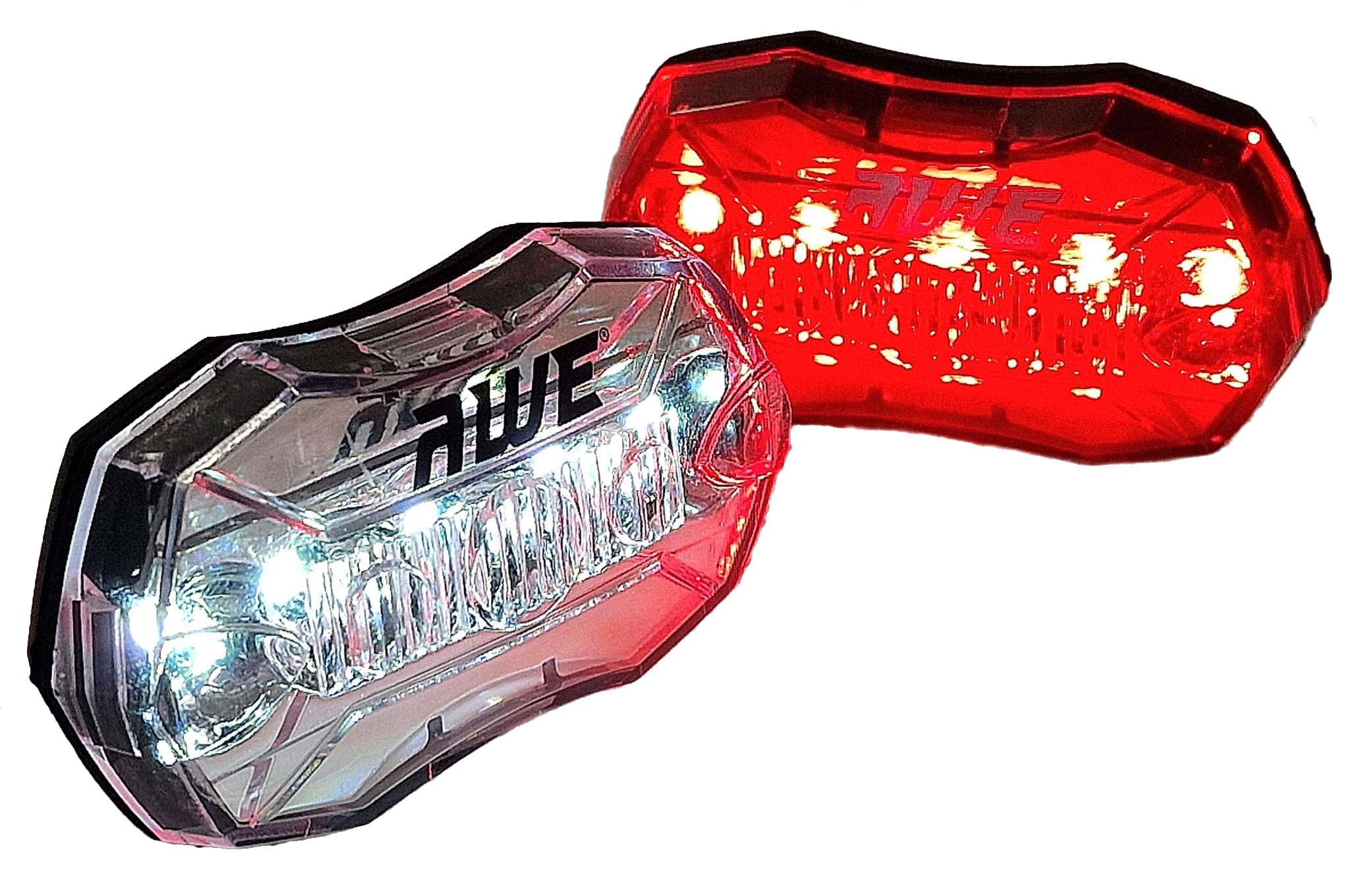 AWEStrobe Super Bright 10 Diode SMD LEDs Bike Light Set, 5 Diode Front & 5 Diode Rear, Run Time Of 200 hrs+* Visibility 1km+ Func: Strobe Chasing,Flashing,Constant: Inc: 4 x AAA Batts. Waterproof IPX4