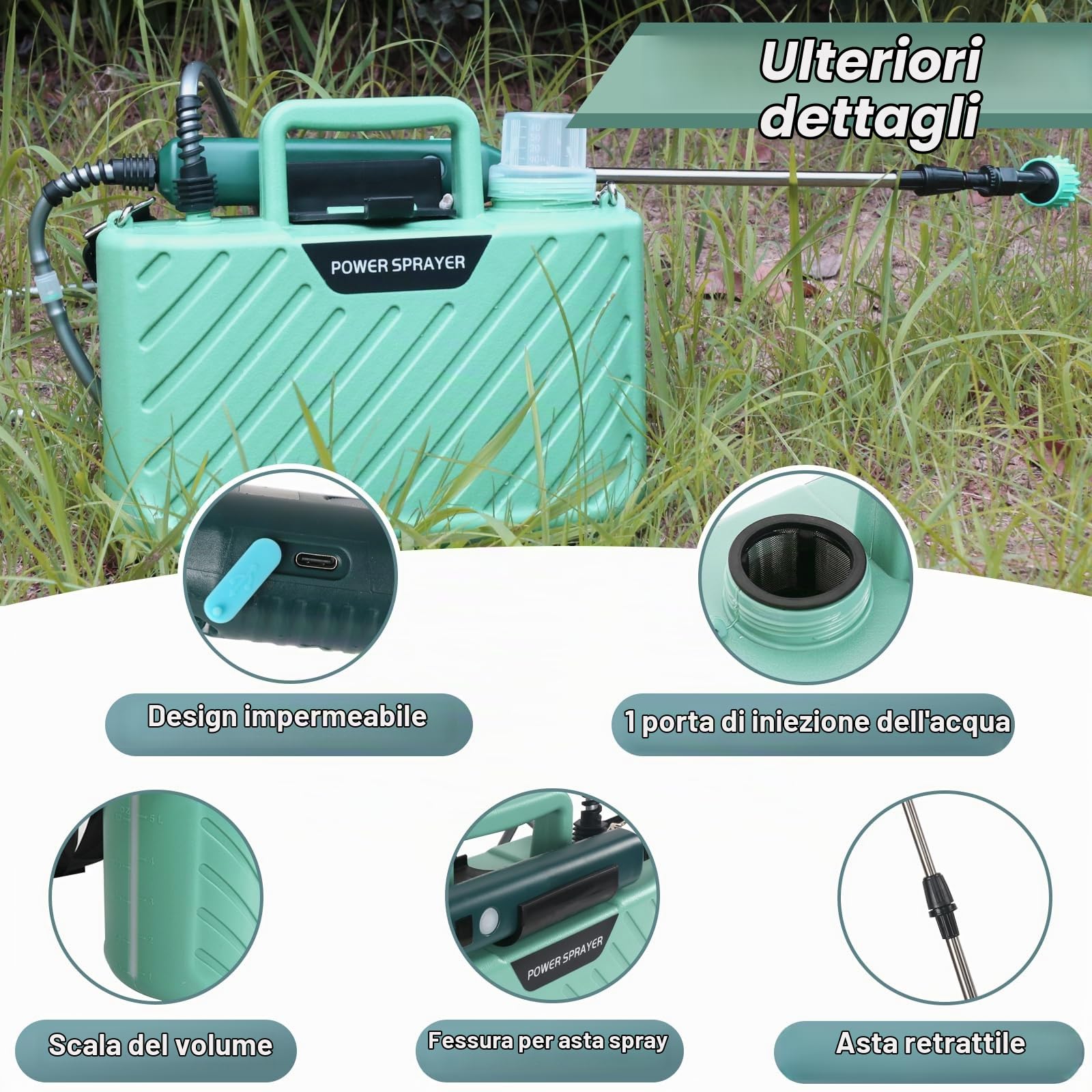 Pompa Elettrica 5L per Giardino Piante Pompa a Spalla Pompa Irroratric a Batteria USB Ricaricabile Nebulizzatore a Batteria con LCD (Verde)