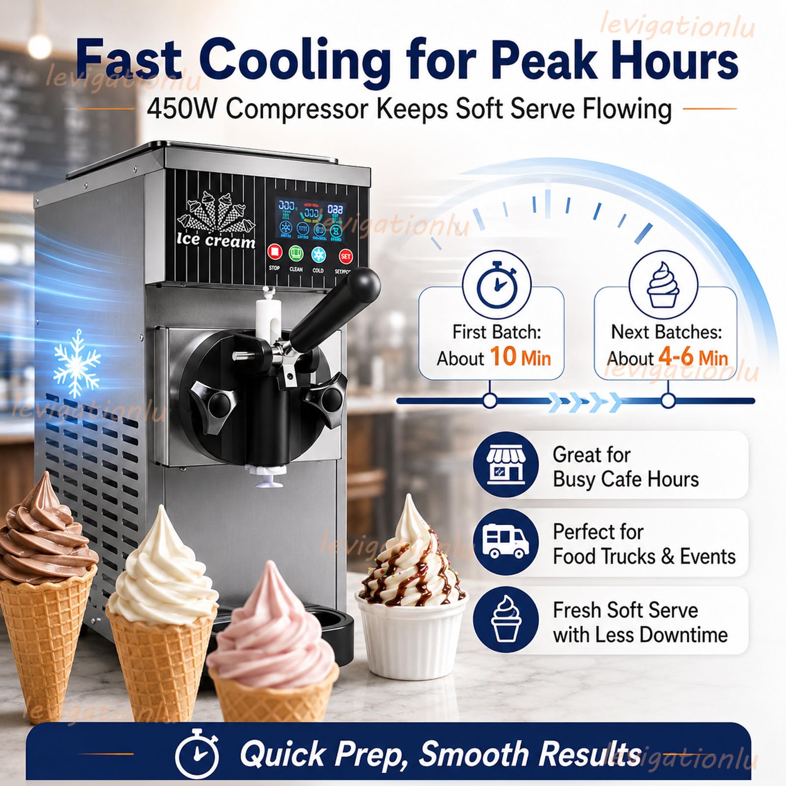Máquina De Helado Soft para Casa, 4-5 L/H Máquina para Hacer Helados con Pantalla LCD, Preenfriamiento Y Limpieza Automática, para Tarrinas, Sorbetes, Postres Y Cucuruchos White