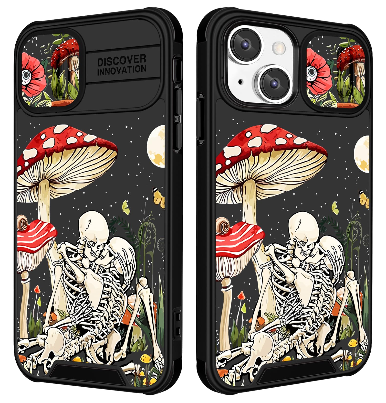 Funermei (2in1 for iPhone 14 Plus Phone Case for Women Cute Girls Skull Cover Skeleton Goth Fun Funny Spooky Horror Gothic Scary Design with Camera Cover Funda for Apple for iPhone 14 Plus Case
