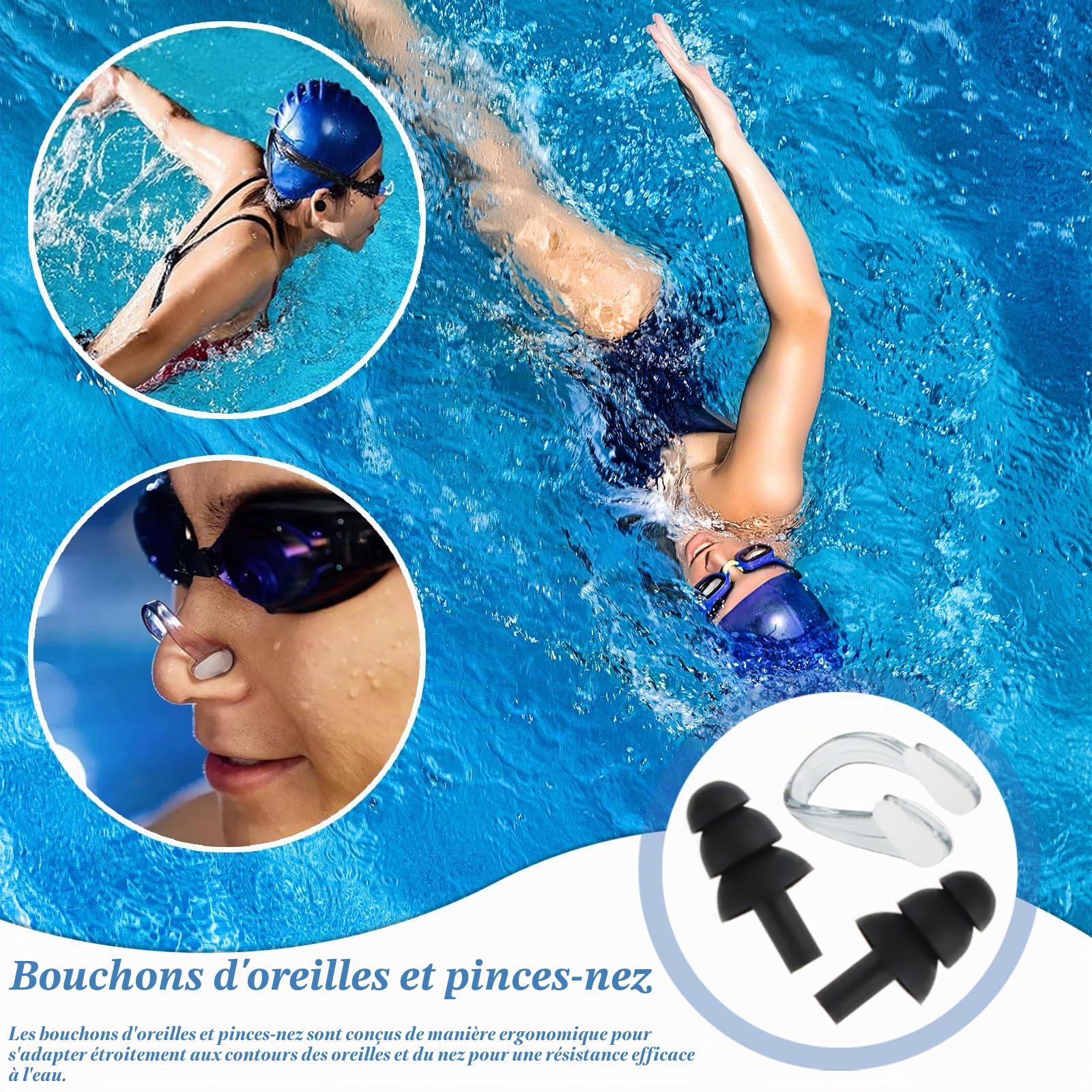 Ceinture de Natation pour Piscine, SilverChry 2.5~7.5M élastique pour Nage Piscine, Sangle Natation Piscine, élastique Résistance Natation, pour l'entraînement à la Résistance, la Vitesse