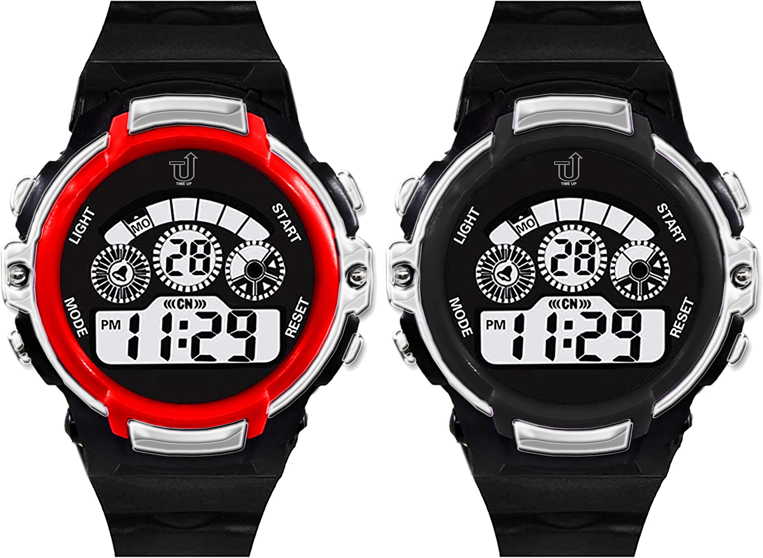 Time Up Digital Water-Proof & LED Light Big Dial Combo 2 Watches for Boys & Girls (5-13 Years)-SRING2-R (Red-Black), Red-Black, Digital