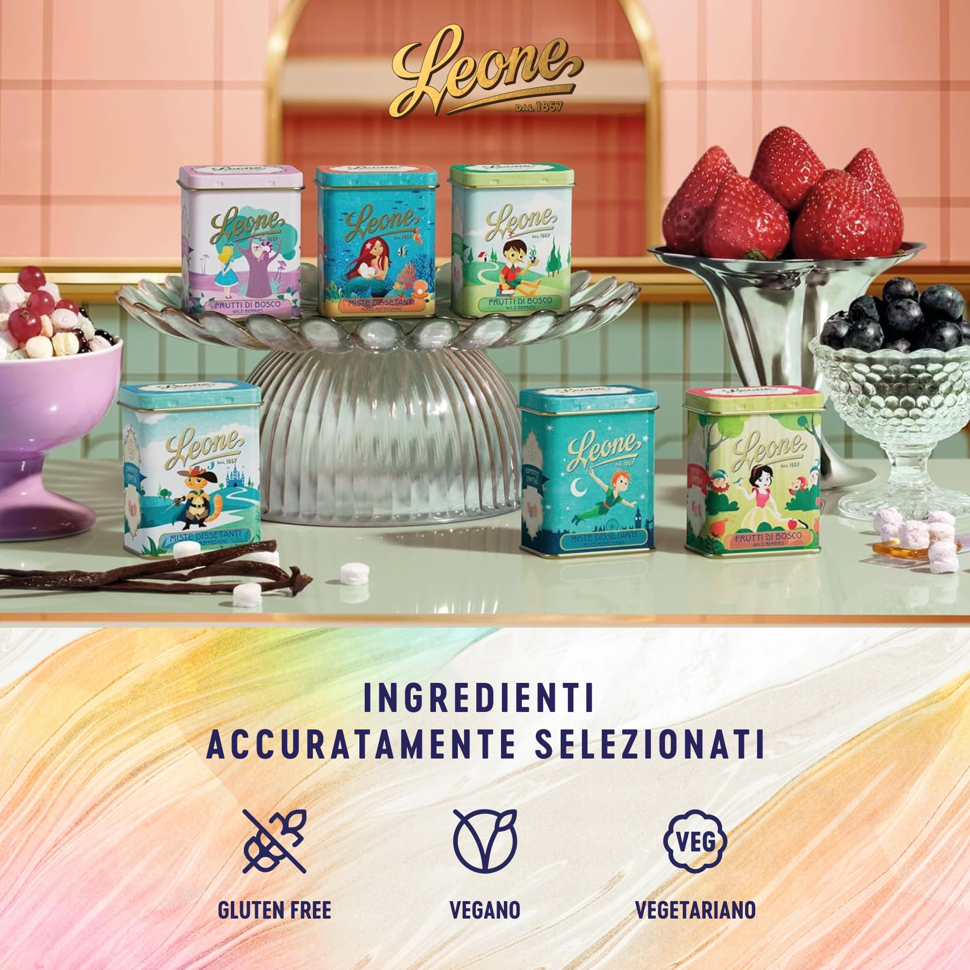 Leone dal 1857 - Lattine Pastiglie Leone Collezione C'era Una Volta - Caramelle Miste Dissetanti e Caramelle ai Frutti di Bosco - 6 Lattine da 30g (6 x 30g)