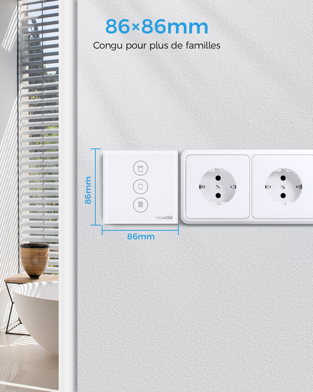 Interruptor de persiana inteligente, 86 mm, wifi, compatible con Alexa/Google Home, control de persiana, requiere cable cero, 2 unidades