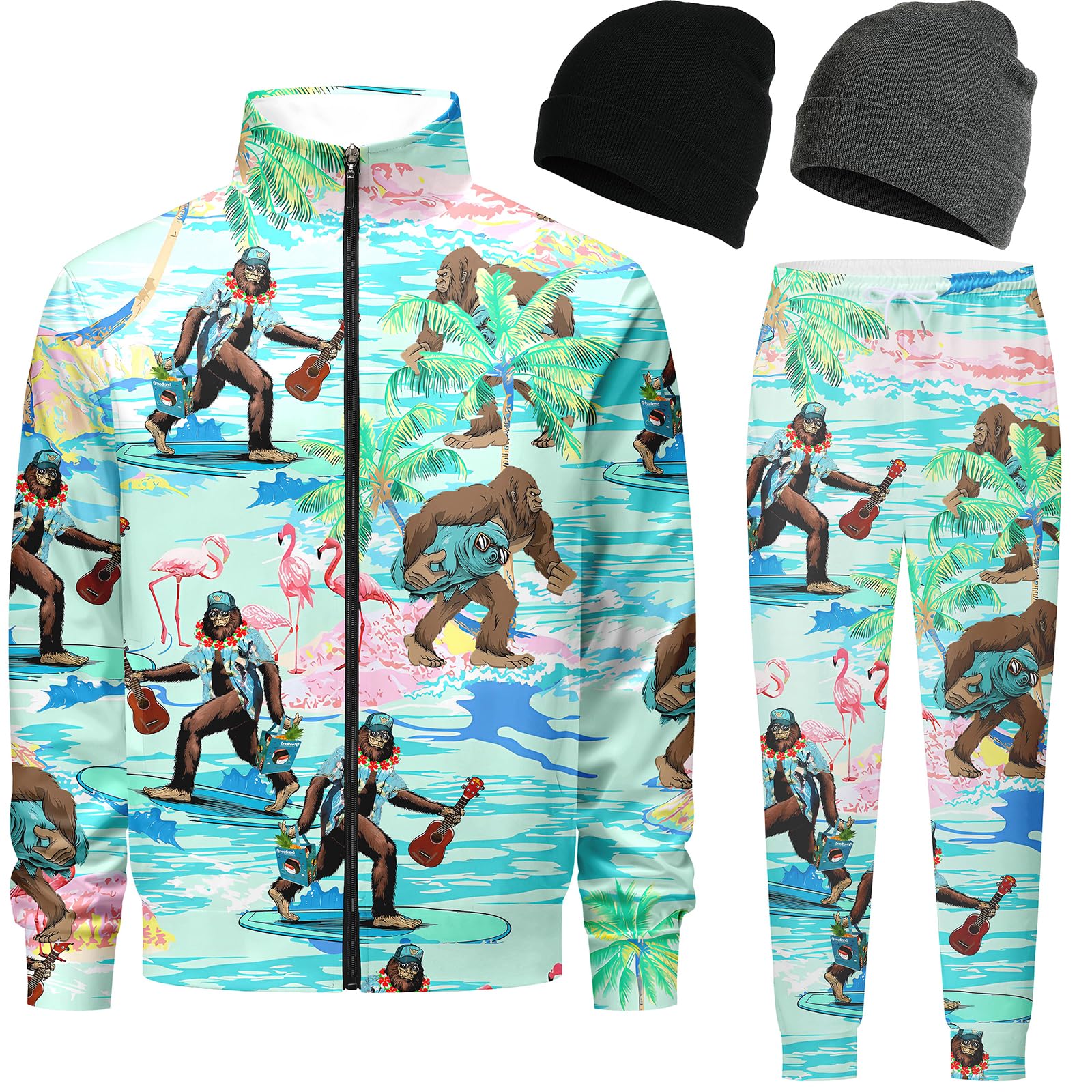 Tute da uomo Tute Felpe 90s 80s vestito per gli uomini Athletic Full Zip Sport Set con 2 maglia Cuffed Beanie