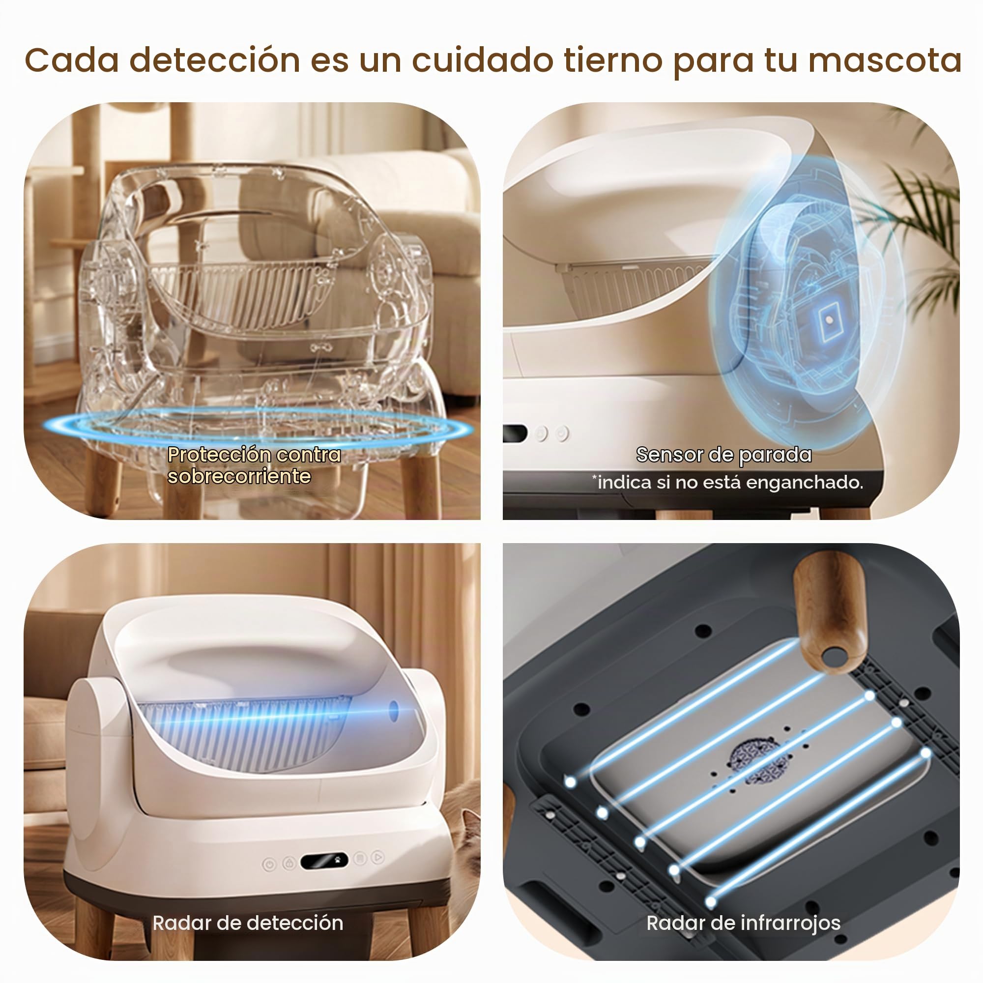Devoko Arenero Gatos Autolimpiable Grande, Caja de Arena para Gatos Autolimpiable XXL Eléctrica con Sensores Seguridad/Antiatrapamiento/App, para Gatos Grandes - Open-Top Automatic Cat Litter Box