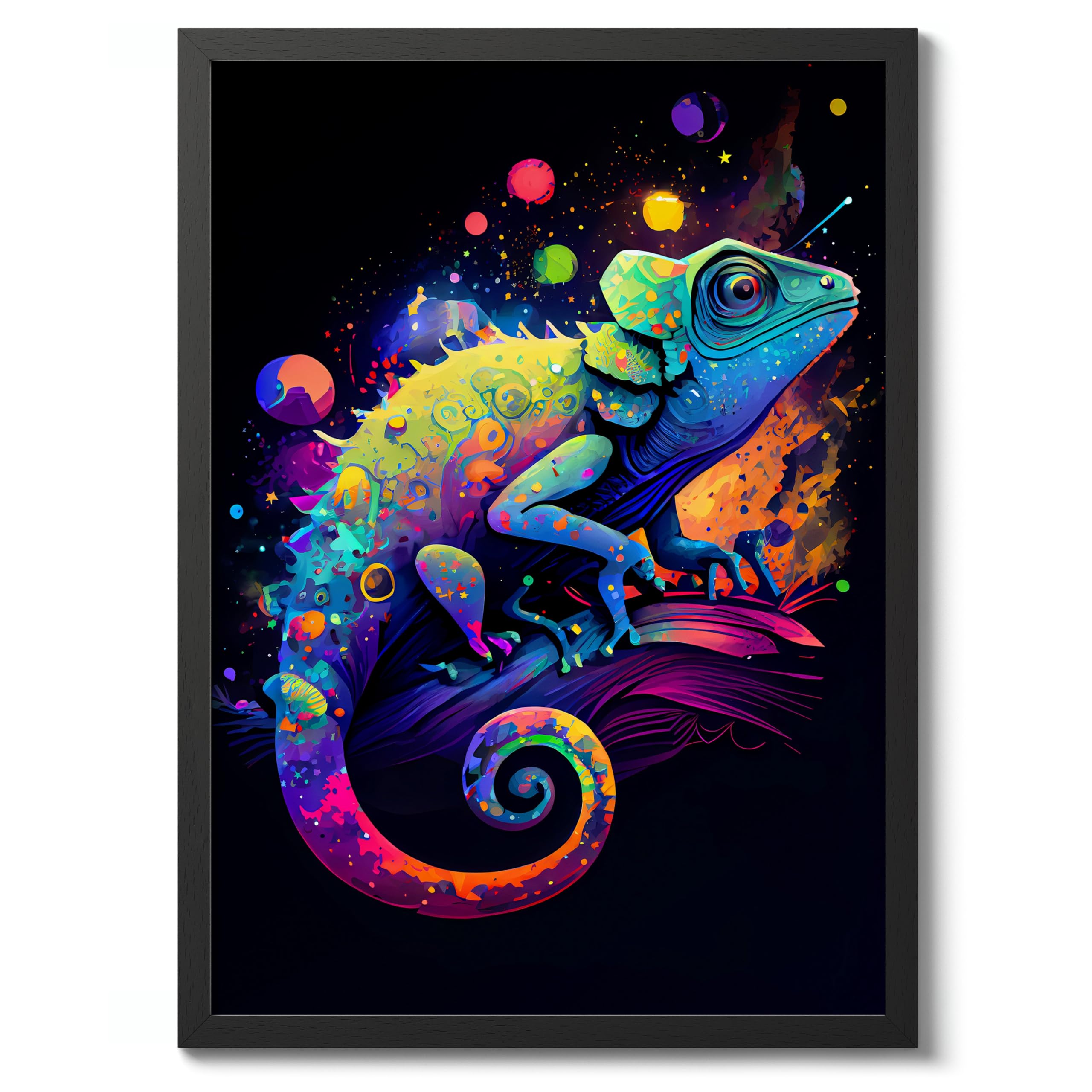 Psychedelic Space Chameleon Space Poster, Colourful Abstract Astronomy Wall Art Home Decor, Astronaut Planets Print, Archival Matte, A2 (Black Frame) - 59.4x42cm — image 1