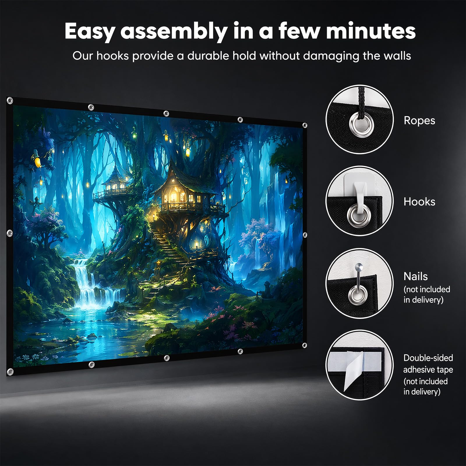 Beamer Leinwand 100 Zoll, 16:9 Verdickter, Tragbare Faltbar Anti-Falten Projektion leinwand, Tragbarer Projector Screen for Home Theater Backyard Indoor and Outdoor Camping