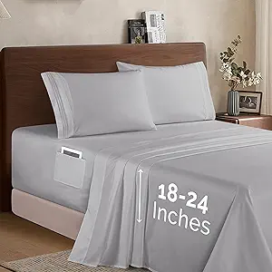 Elegant Comfort Luxury 1500 Premium Hotel Quality Microfiber 4-Piece Sheet Set - Soft, All Around Elastic 18-24 Inches Deep Fitted Sheet - Extra Deep Pocket Sheets, California King, Silver Grey