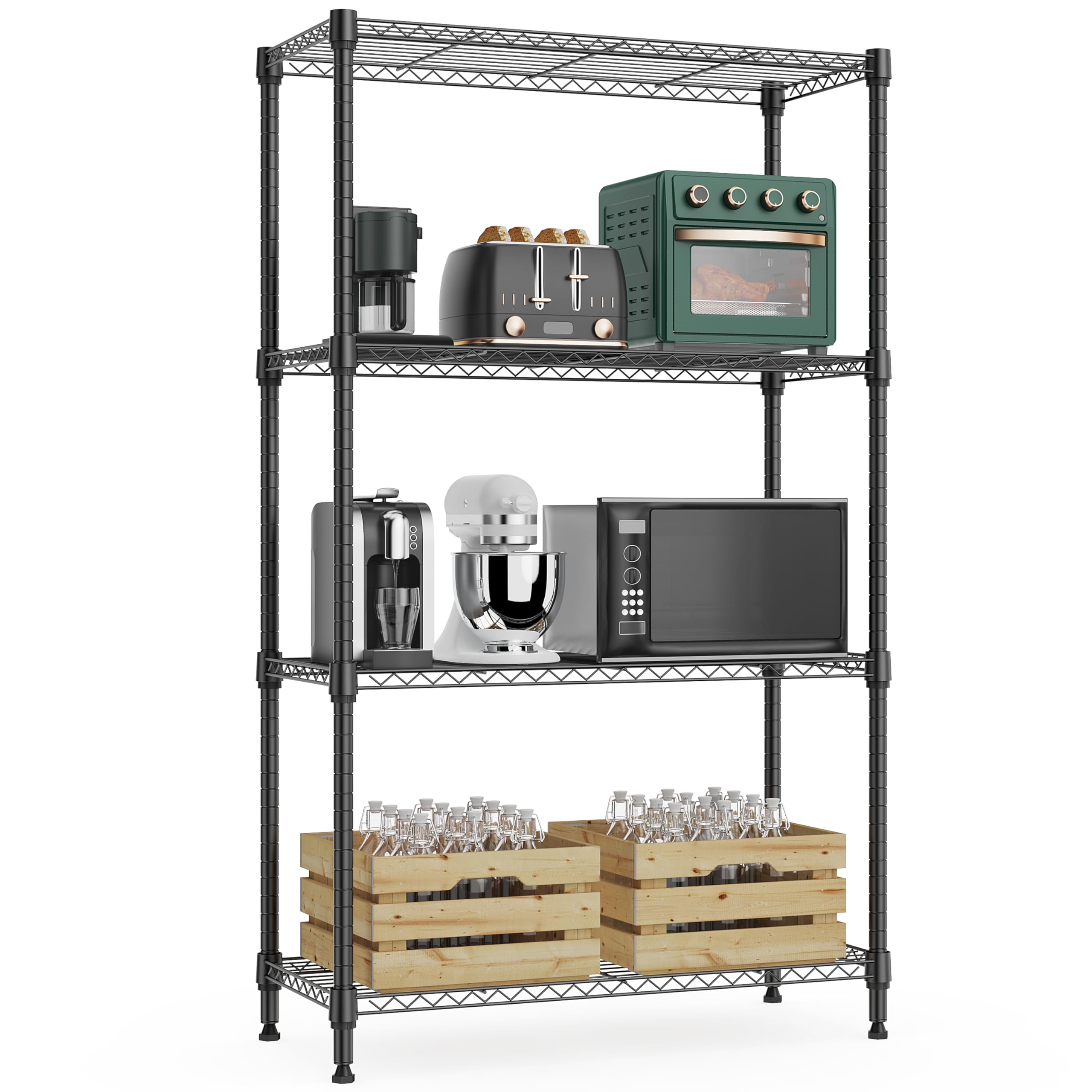 1000 lbs 4tier shelf metal storage shelves wire rack closet organizers with wheel for garage kitchen bathroom laundry black 13.7" d x 23.6" w x 53.4" h