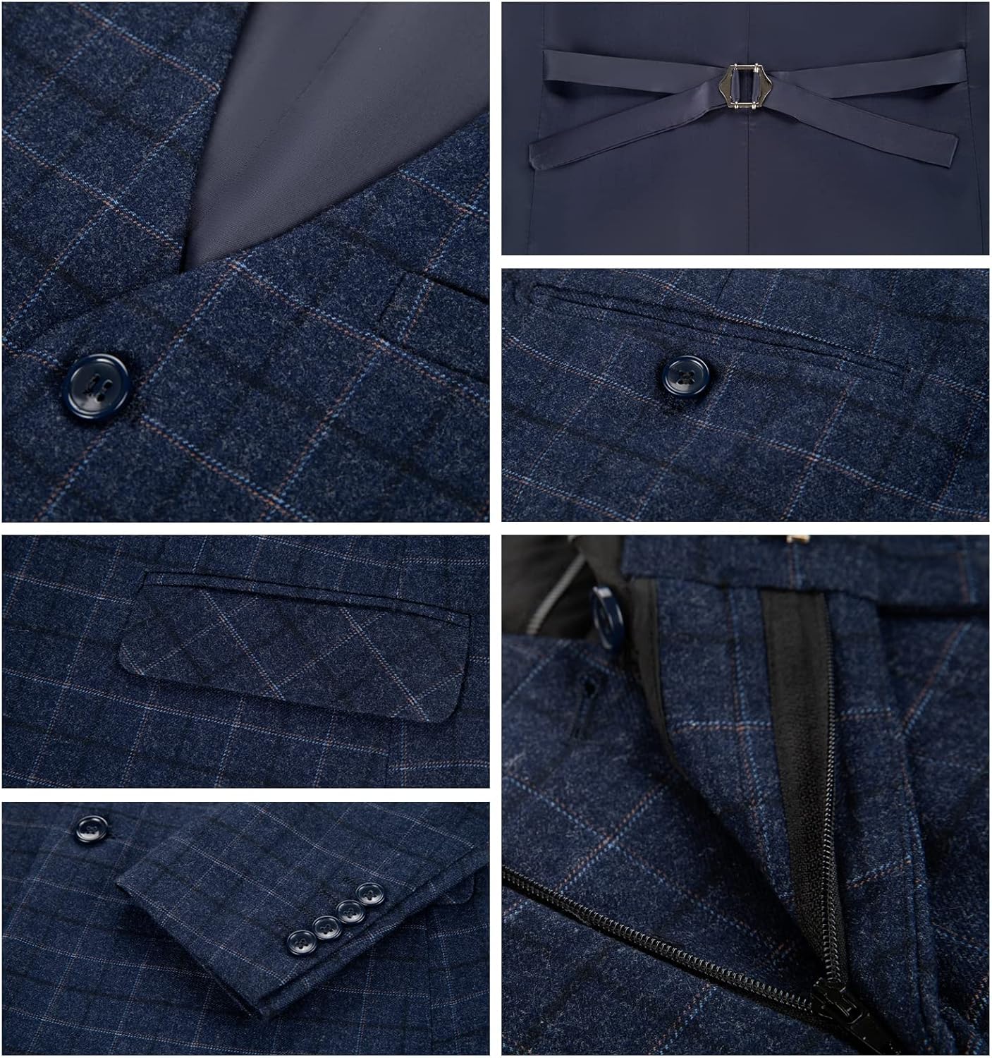 Mens Suit Plaid Slim Fit 3 Pieces Checked Casual Tuxedo Formal Suits for Men Wedding Business Party Blazer Vest Pants Set - Image 7