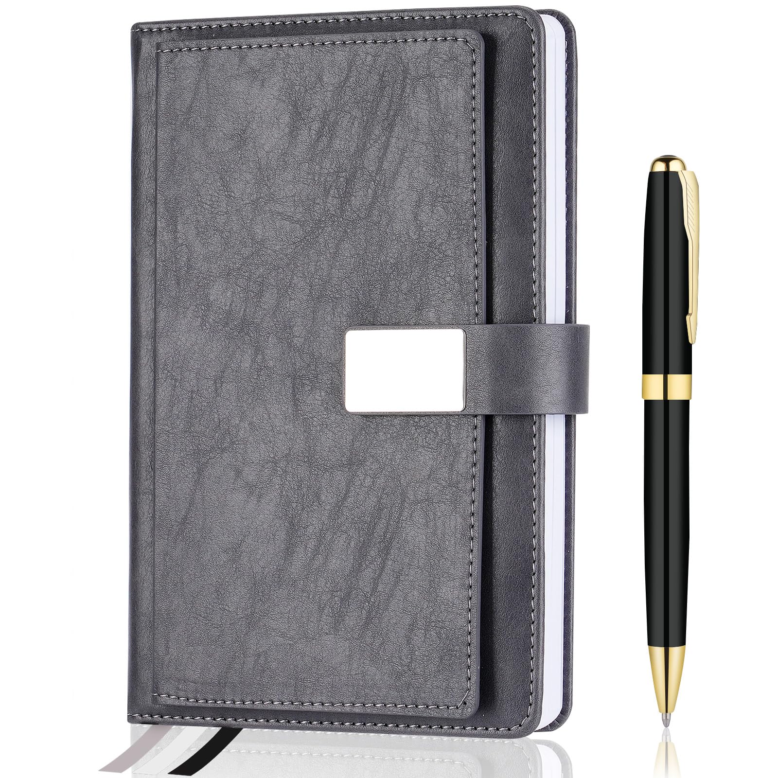 Diario a righe, 256 pagine, formato A5, copertina rigida in pelle, penna inclusa, con tasca per appunti; quaderno per lavoro, appunti, regali personalizzati, grigio