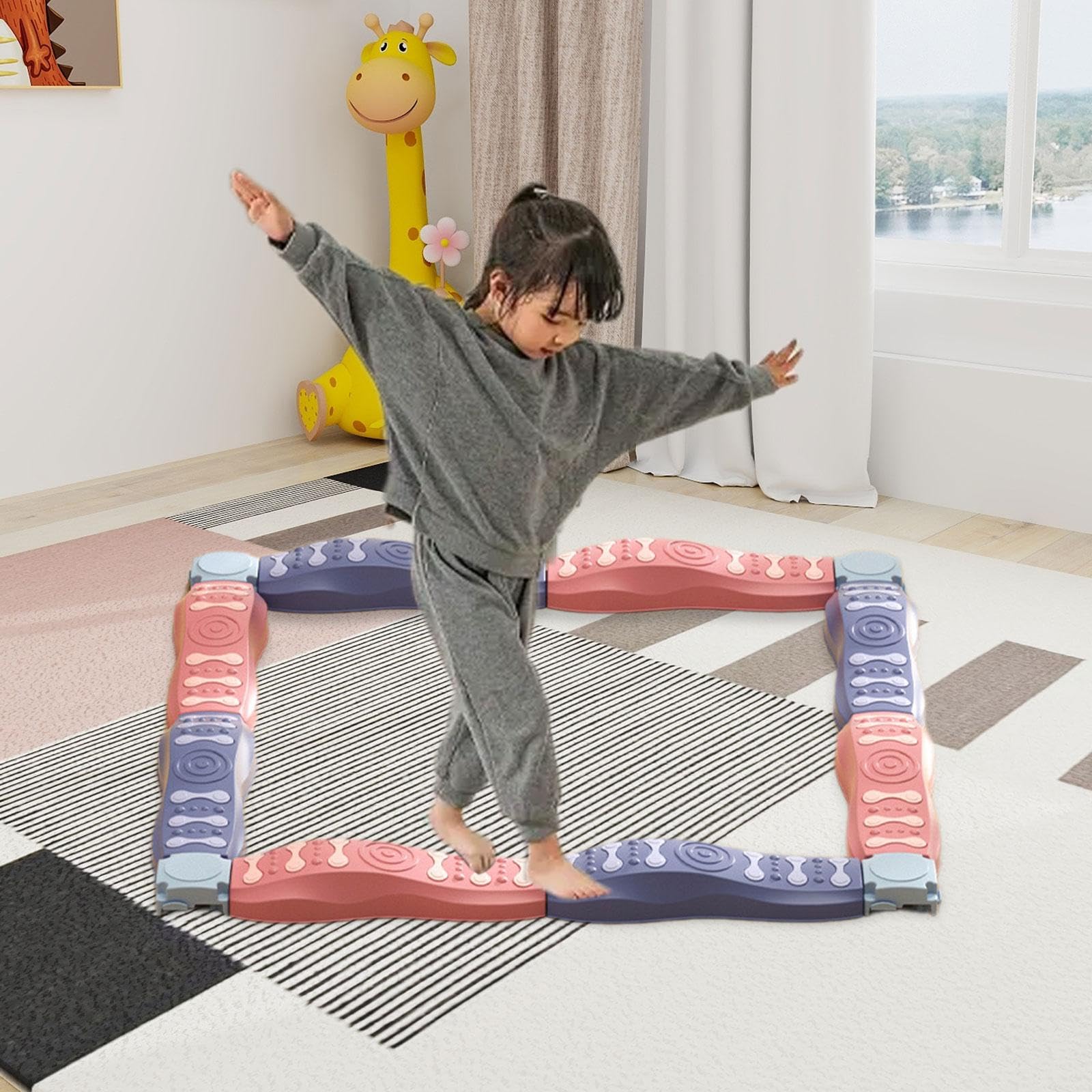 8 Stück Balanciersteine Kinder Gleichgewichtsbalken Stepping Stones Hindernis Parcours Koordinationstraining Lernspielzeug Aus Stabilem PP für Aktive, 8pcs B