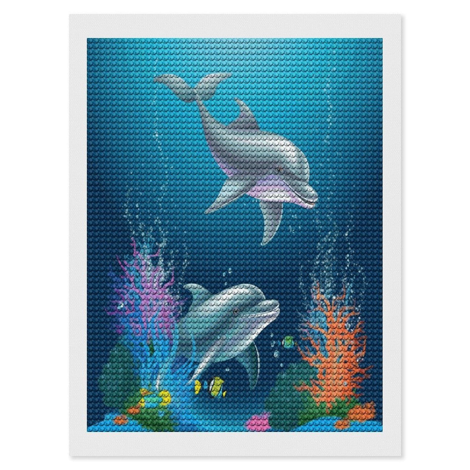 FekiLoot Dolphin and Fish Paint by Numbers Kit for Adults Beginner DIY Diamond Dots Paintings Round Full Drill Diamond Art Kits Picture Diamond Art Painting Kits for Home Decor 12"x16"