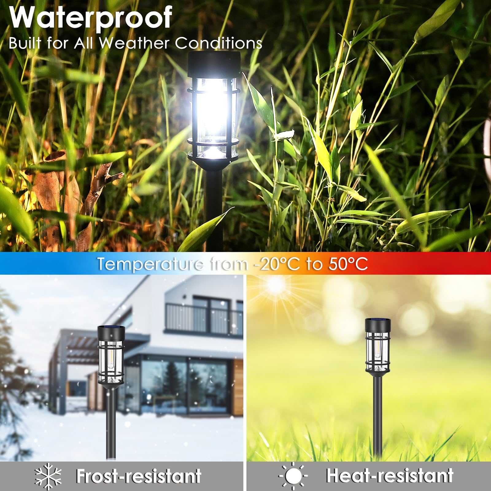Mancra Solarleuchten aus Glas, Metall, wasserdicht, automatisches Ein-/Ausschalten, Landschaftswegbeleuchtung, Gartendekoration für Hof, Gehweg, 8 Stück