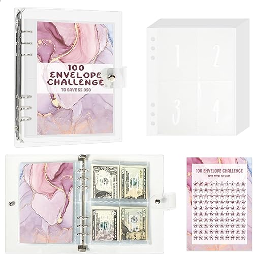 Miniatura 1 de Carpeta de desafío de ahorro de 100 sobres, carpeta de presupuesto para planificación y ahorro de $5050, planificador de ahorros diarios, forma