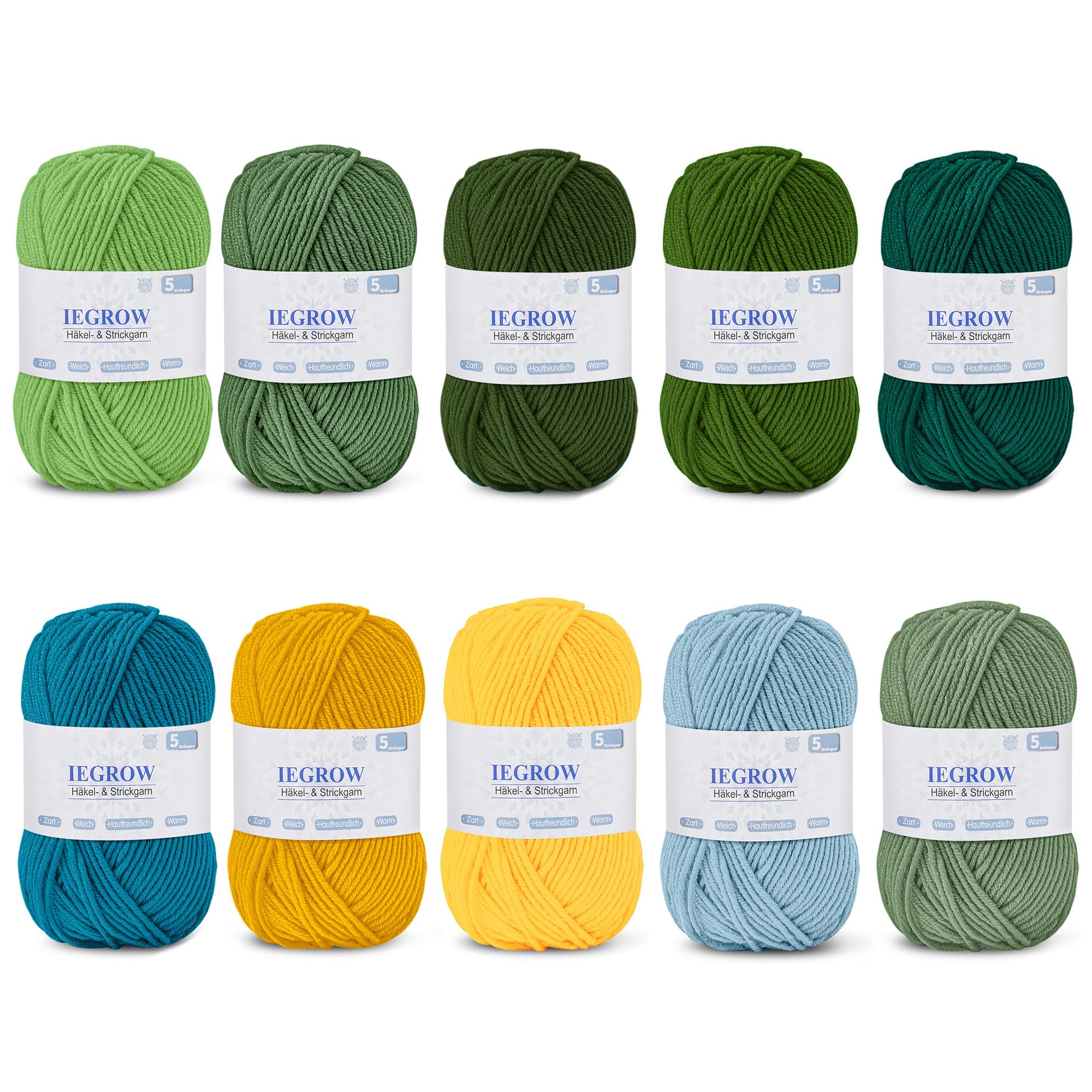 Häkelgarn (50g x 5 Farben), 5-fach Garn zum Stricken, Garn zum Häkeln und Stricken, Handstrickgarn-Sets
