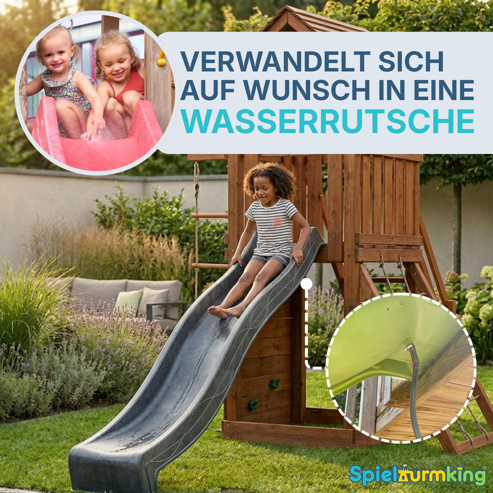 Kinder Rutsche 2,90 m Outdoor Garten Spielgeräte, Blau | Stabile Wasserrutsche für Kinder, Alternative zu Indoor Spielgeräten, Kinderrutsche 2,90 m, Wellenrutsche für Podestöhe 1,50