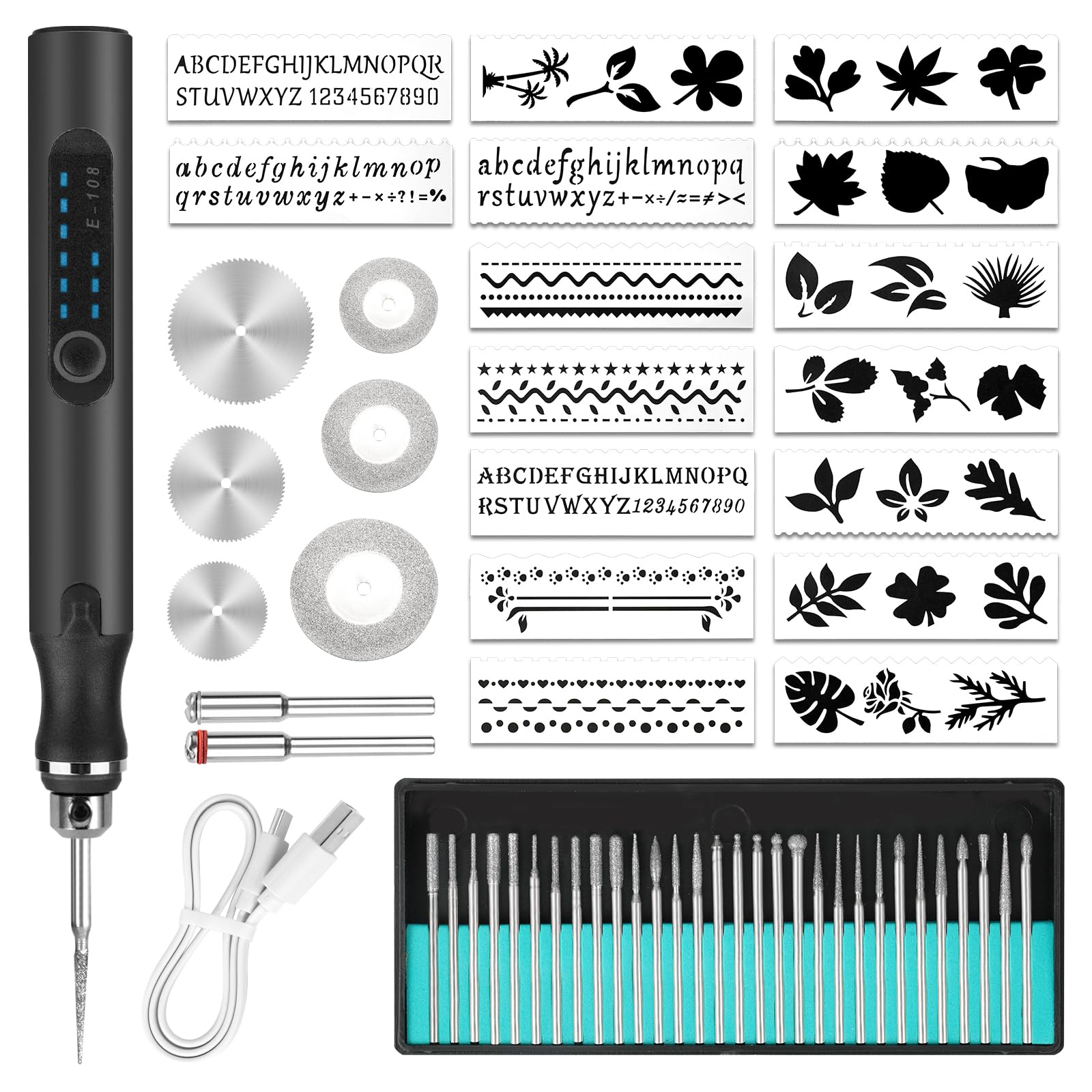 Ainiv Electric Engraving Tool Kit, USB Cordless Rechargeable Engraving Pen, Mini DIY Engraving Tool Kit, 30 Drill Rotary Carving Tools for Carving Glass Wood Metal Stone Plastic Jewelry, Black