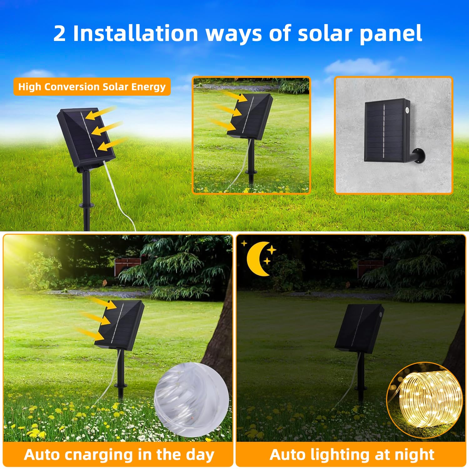 Solar Lichterkette Außen Wasserdicht - 120 LED 12.2 m Lichterkette mit 8 Modi, Lichterkette für Terrasse, Garten, Baum, Weihnachten, Hochzeit, Hof, Zaun, Party, Innen- & Außendekoration (Warmweiß)