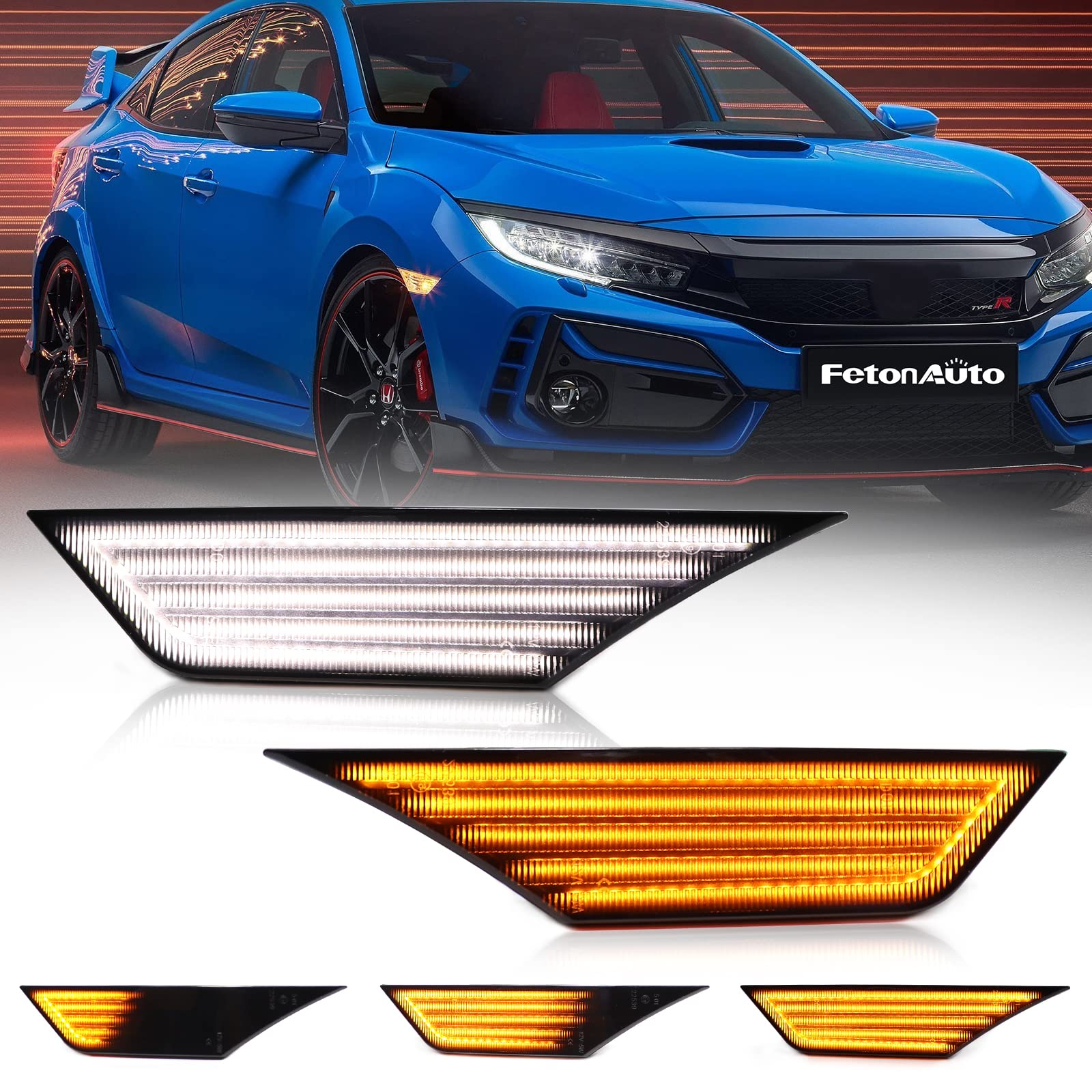 Switchback Amber White LED luci di posizione laterali per 2016-2021 Honda Civic, sostituzione parafango anteriore fumé parafango riflettore, indicatori di direzione sequenziali e luce di parcheggio