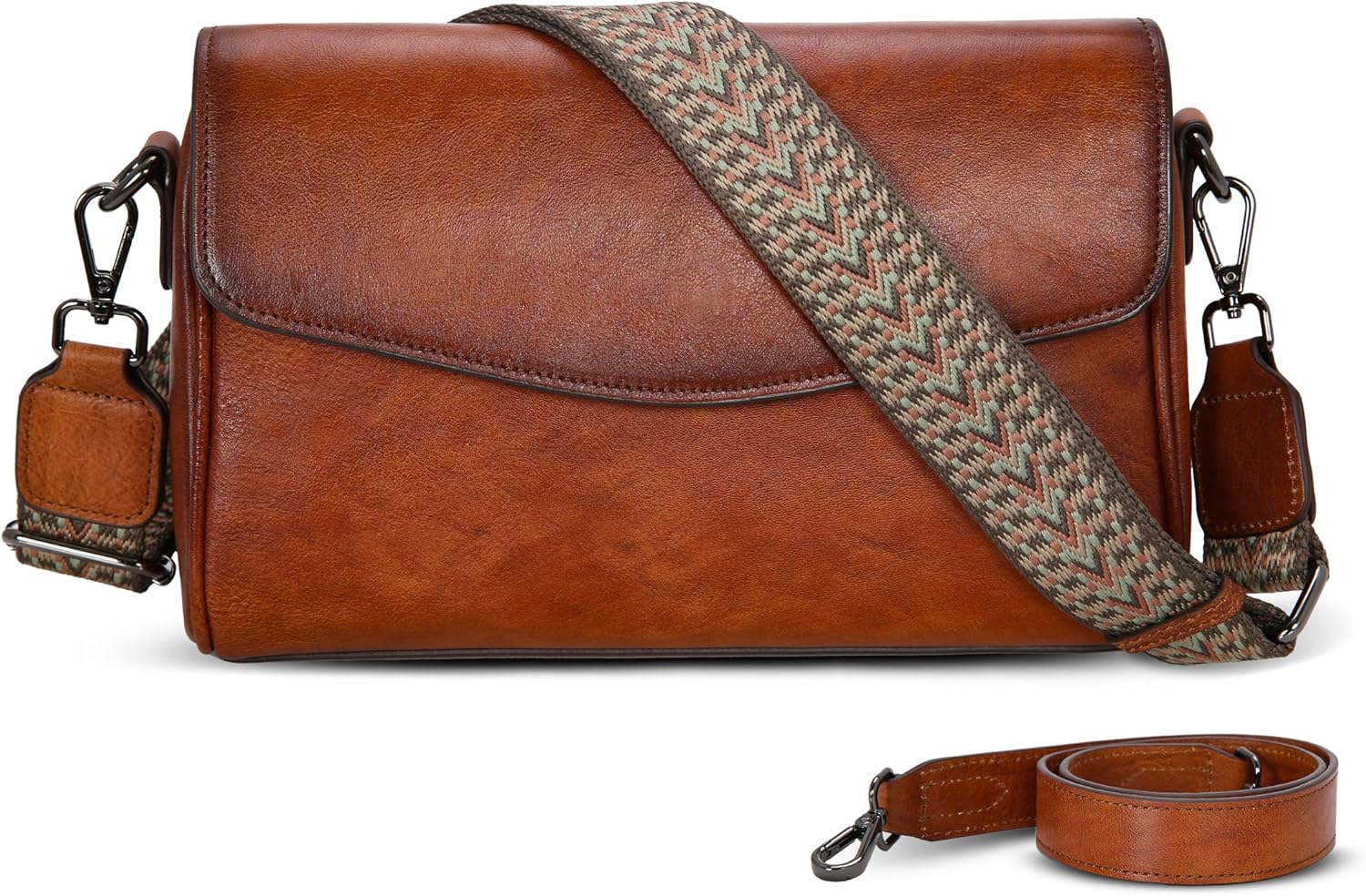 Iswee Leather Crossbody Bags for Women Shoulder Handbags and Purses with Multi Pocket and Two Straps Travel Satchel Medium