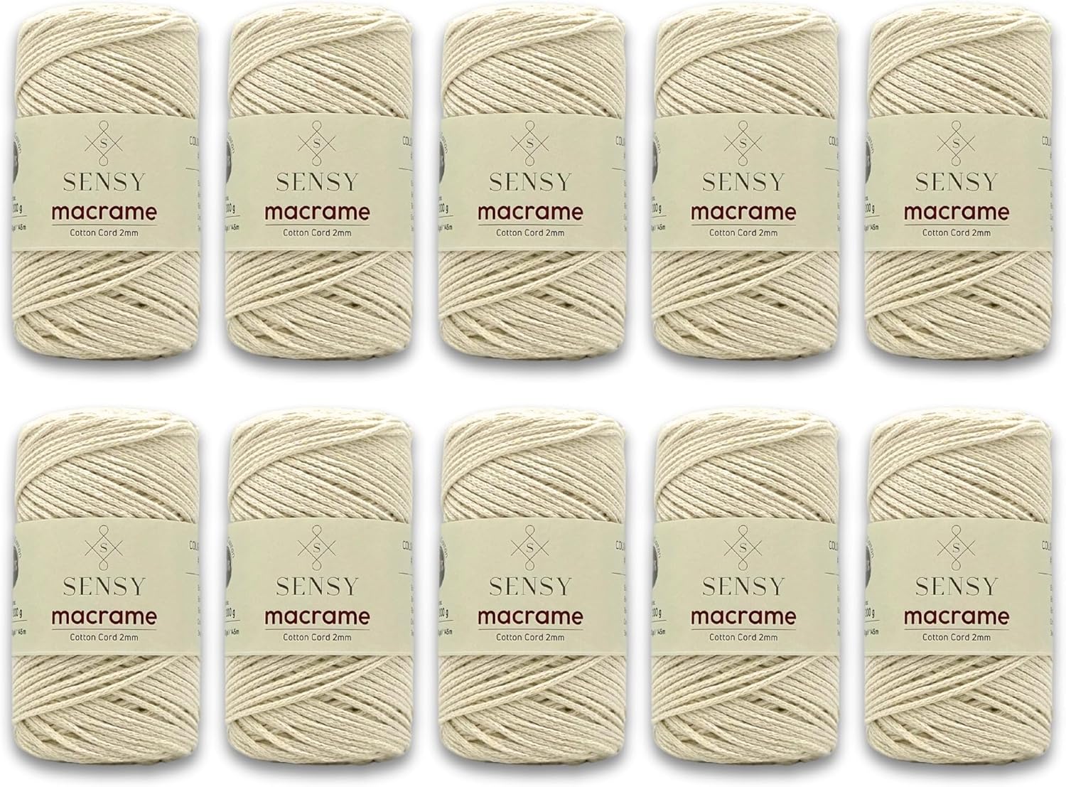 SENSY 10 skeins recycled cotton macrame cord 2mm