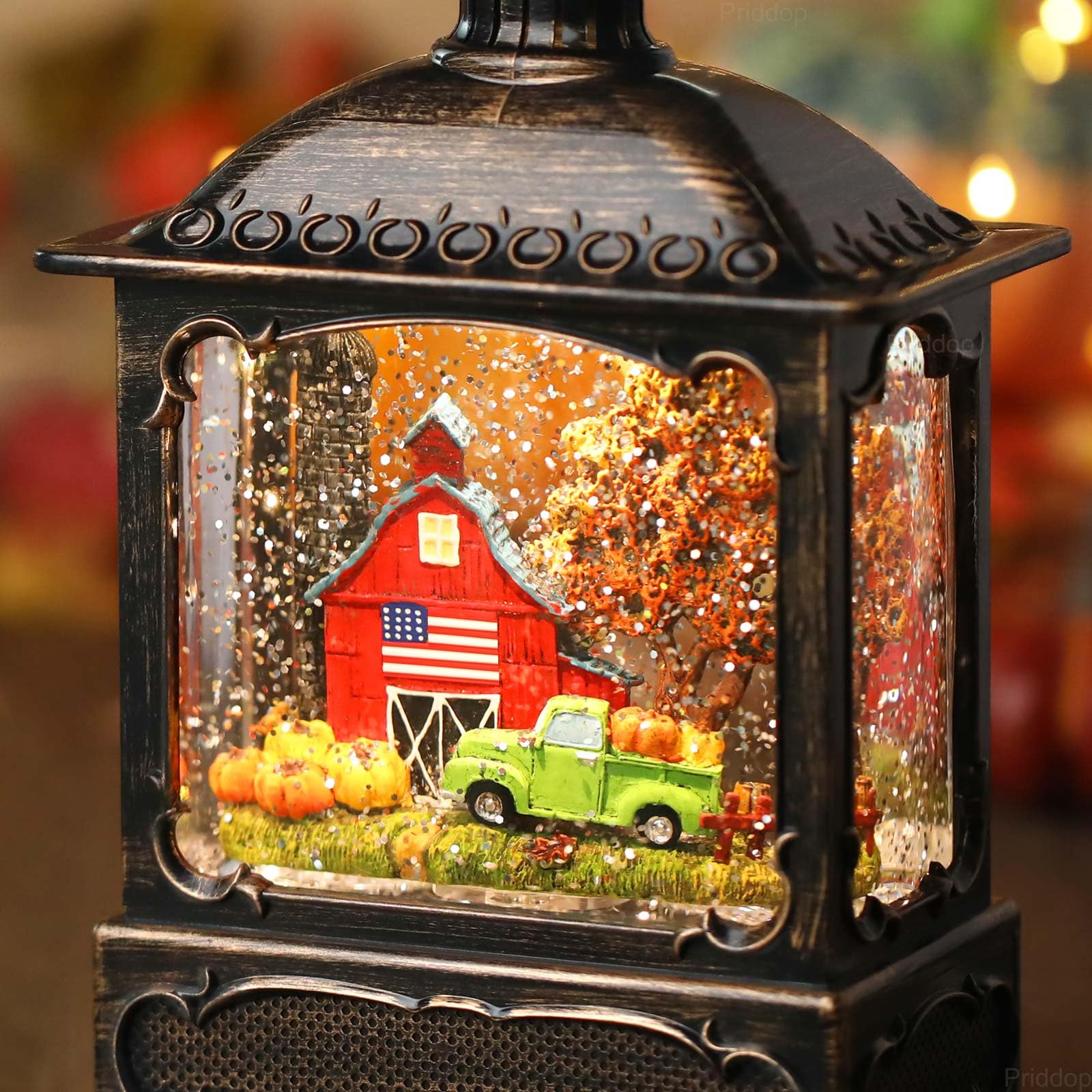 Priddop Fall Snow Globe Lantern Fall Decorations for Home Thanksgiving Gifts Autumn Harvest Fall Decor Swirling Glitter Snow Globes Barn Truck Pumpkin Farm