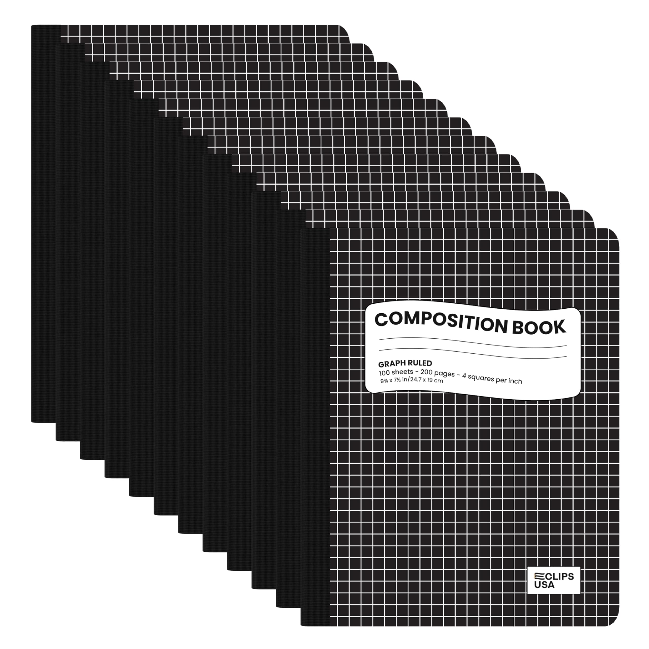Lot de 12 carnets de composition quadrillés, carnet de composition en papier graphique, couverture rigide, 100 feuilles, 24 x 19 cm