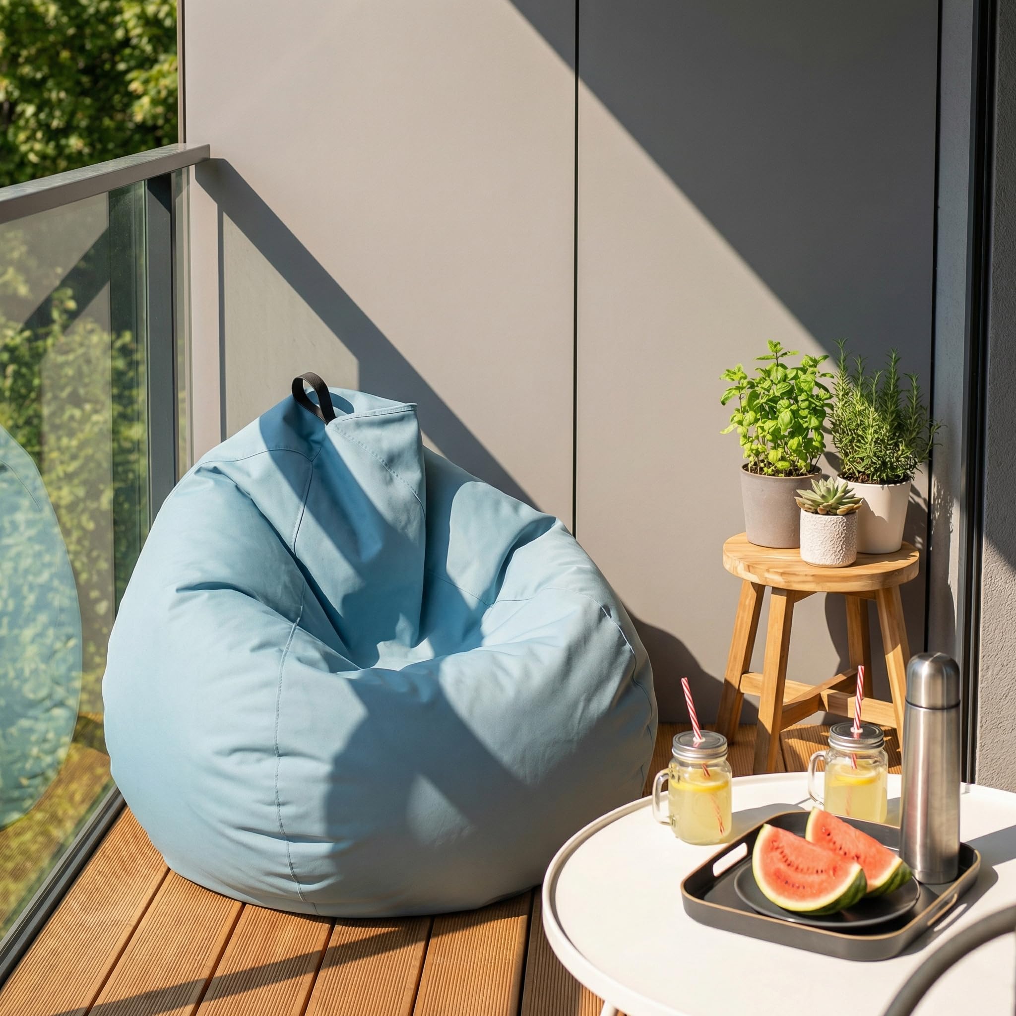 Ecopuf Oscar Outdoor - Pouf a pera, sako, poltrona Cuscino morbido con imbottitura - Per bambini e adulti - Per la casa e l'esterno - Poliestere resistente, con maniglia - 90x110cm - Avio M6