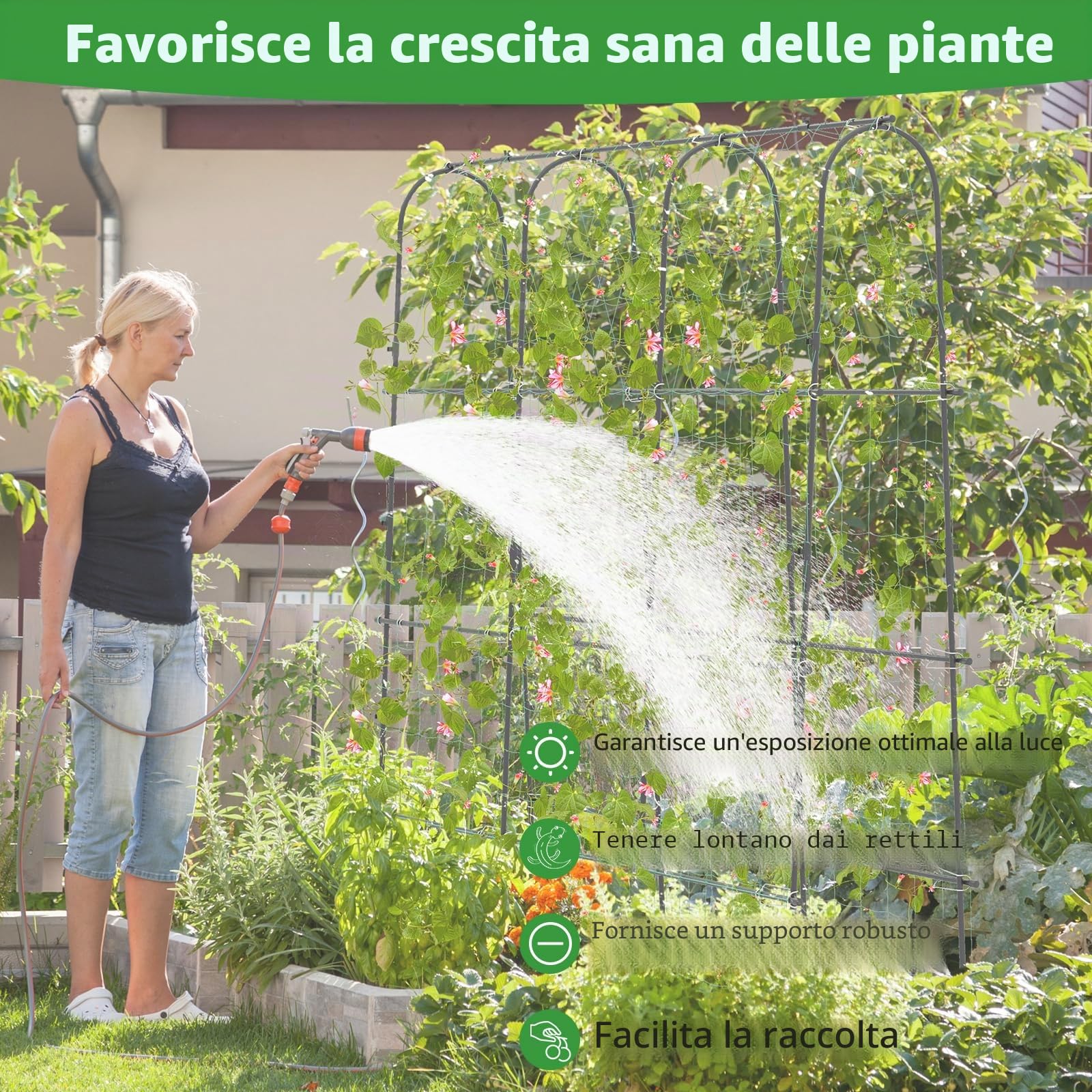 HOMASIS Traliccio per Rampicanti con Rete, Arco da Giardino con Struttura in Metallo, Supporto per Piante Rampicanti, Arco per Esterno, Nero e Verde (181 x 230 cm (L x A))