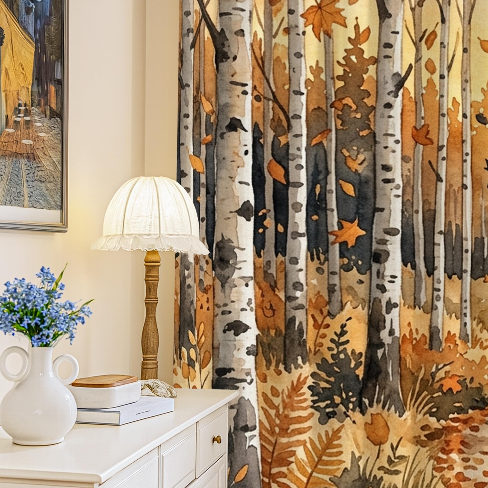 Rideaux occultants motif feuilles rustiques pour créer un cocon dans le salon