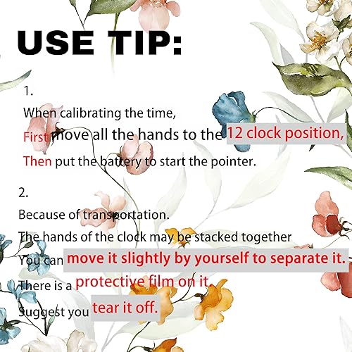 Miniatura 5 de Reloj de pared con flores de resorte, rústico, silencioso, sin tictac, relojes redondos de 10 pulgadas, funciona con pilas, analógico de cuarzo para
