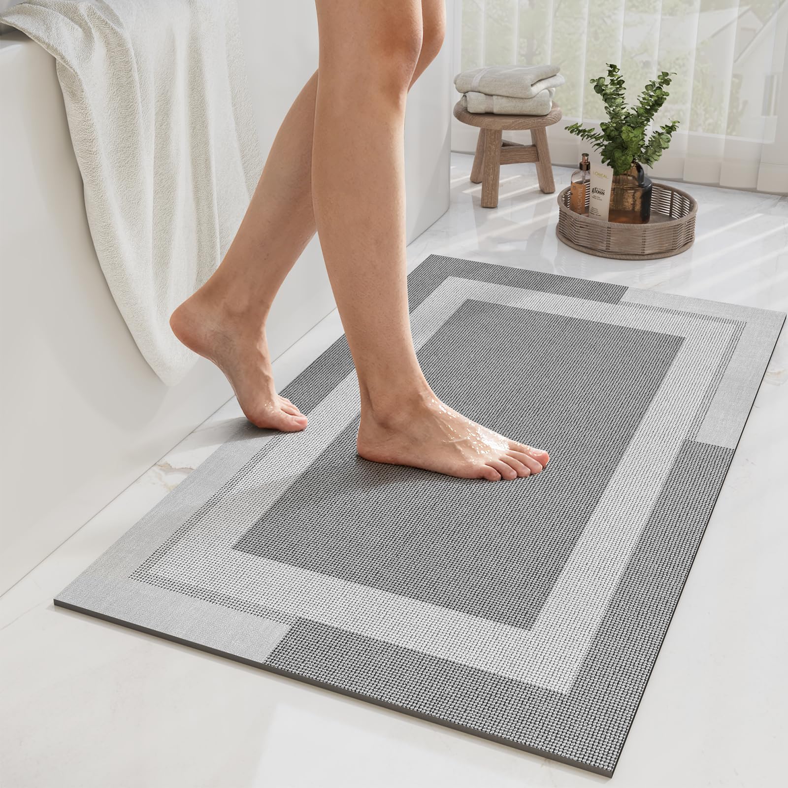 YDKGL Non Slip Bath Mat, Rubber Backing Ultra Thin Bathroom Rugs Fit Under Door Quick Dry Super Absorbent Washable Bath Rug Shower Mat for Bathroom