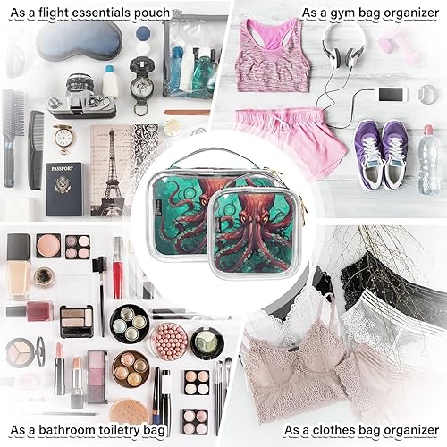 Miniatura 7 de Sea Octopus Clear Toiletry Bag for Traveling,2 Pack Makeup Cosmetic Bag with Zipper,Travel Bag for Toiletries,Travel Essentials 21214930