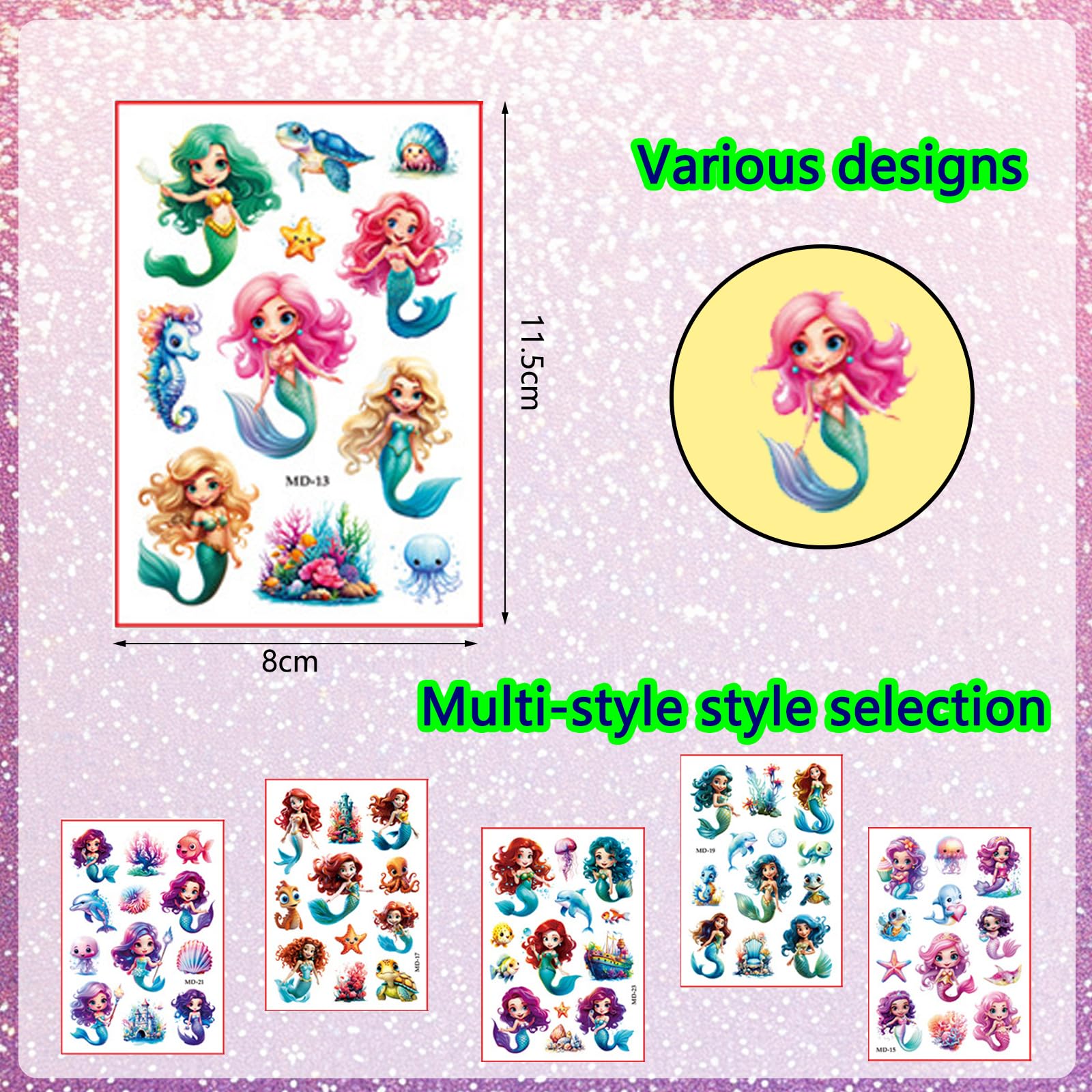 Leesgel Tatuaggi per Bambini Sirena, 36pcs Metallic Glitter + luminoso sirena temporanea Tattoos adesivi per i bambini sirena partito decorazioni Bag Fillers sotto il mare partito forniture favori