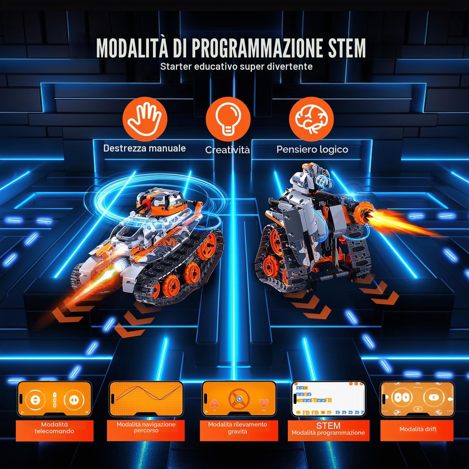 VEVOR Giocattolo Robot per STEM Kit di Costruzione per Auto Robot Telecomandate RC 554 Pezzi Controllo App, Giocattolo di Costruzione STEM Telecomandato per Bambini Dimensioni Robot 145x170x215 mm
