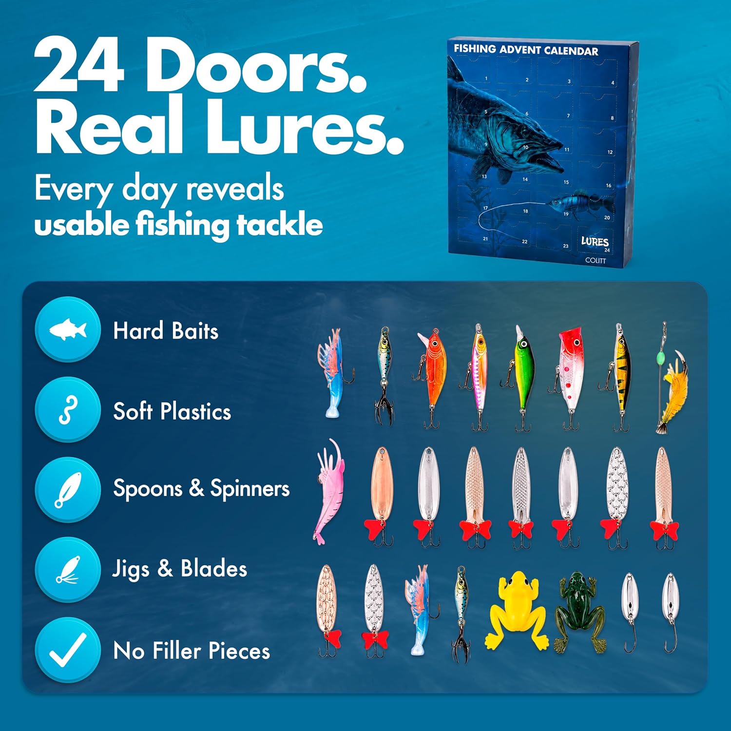 Fishing Advent Calendar 2026, 24 Real Fishing Lures & Tackle Gift