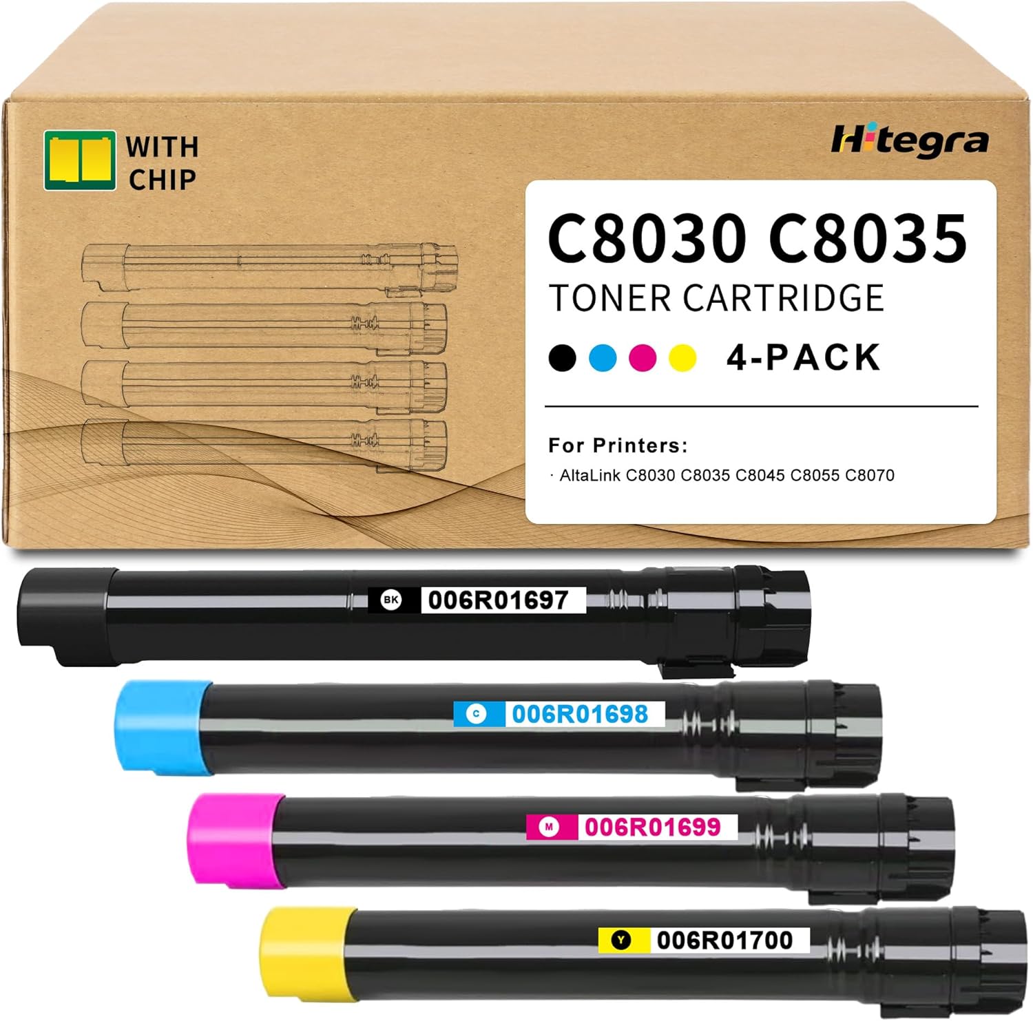 C8030 C8035 Toner Cartridge 006R01697 006R01698 006R01699 006R01700 Replacement for Xerox C8030 Toner Compatible with AltaLink C8030 C8035 C8045 C8055 C8070 Printer Toner Set, 1BK/1C/1M/1Y