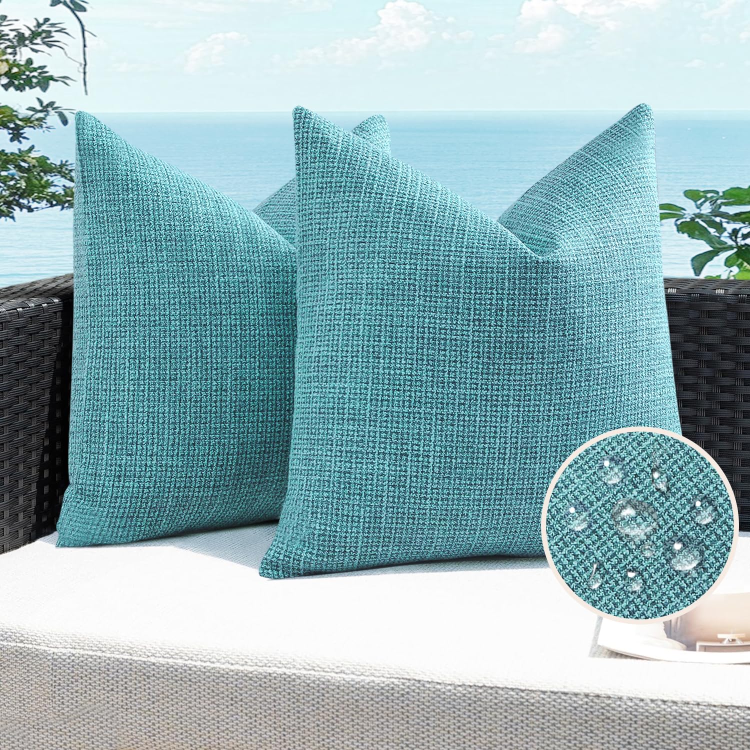 Artscope Outdoor Waterproof Throw Pillow Covers 18x18 Inch Decorative Linen Outdoor Pillows Cushion Case for Patio Couch Sofa - Turquoise