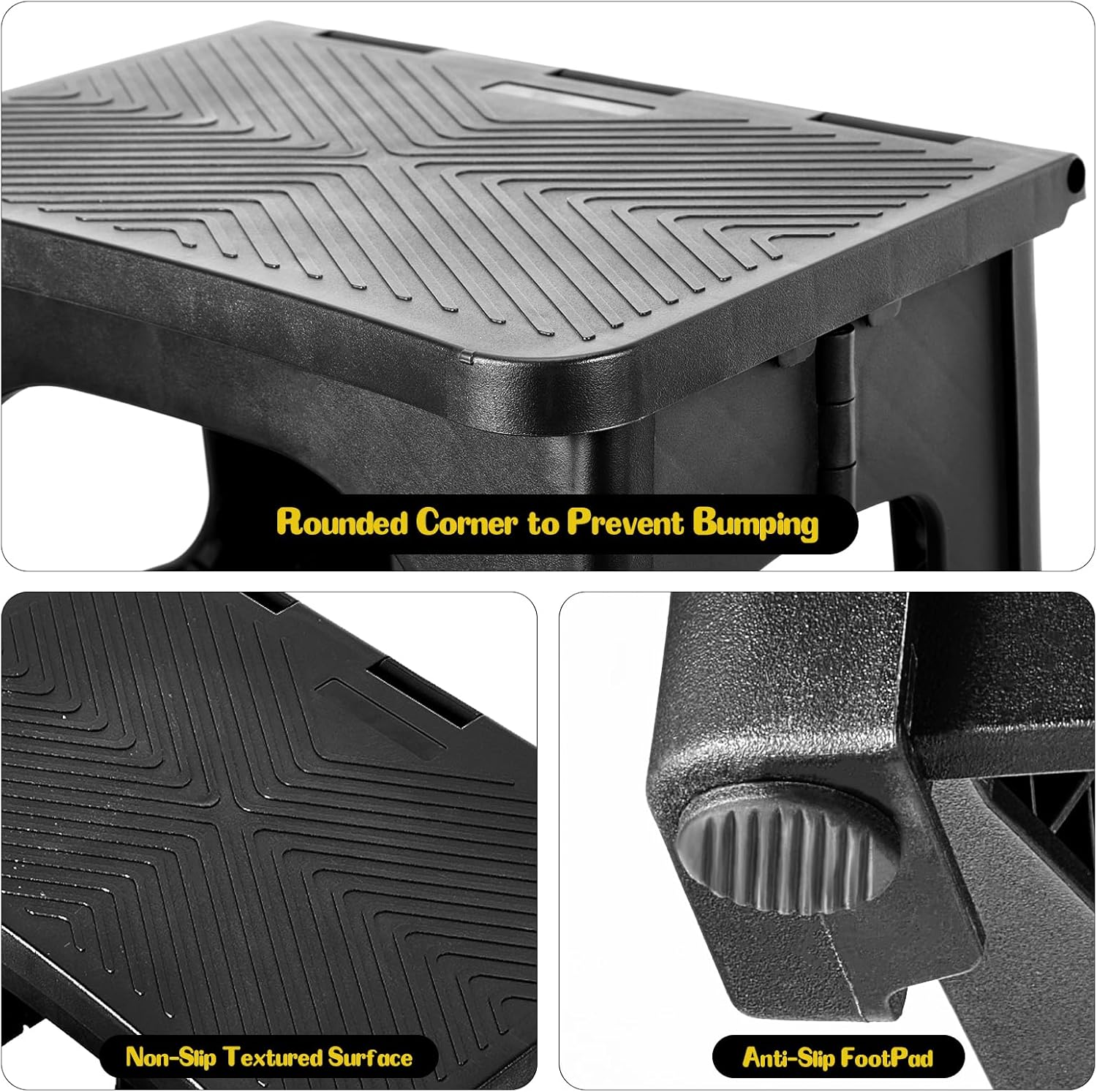 Ligebul 2-Step Stool Foldable, Non-Slip Folding Step Stool Plastic Steps Ladder Bedside Stepstools Collapsible Step Stools for Adults for Kitchen Home Bathroom RV-Black - Image 4