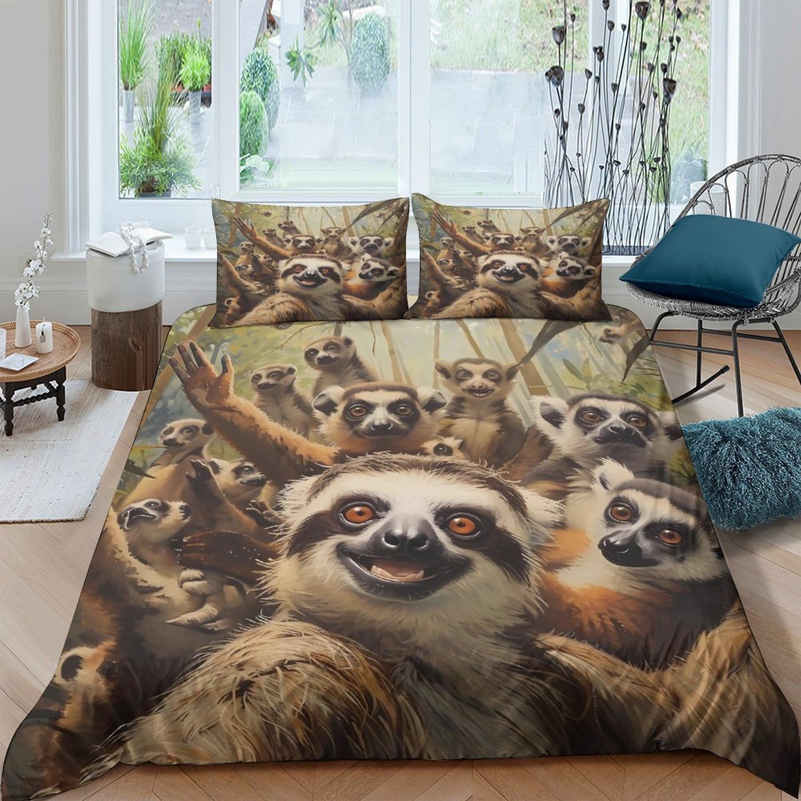 Ctjqhvkz Style-8 3D Printed Sloth Selfie Fitted Sheet Microfiber Soft Brown Forest Animal Bed Cover For Bedroom Dorm Decor Single（135X200cm）
