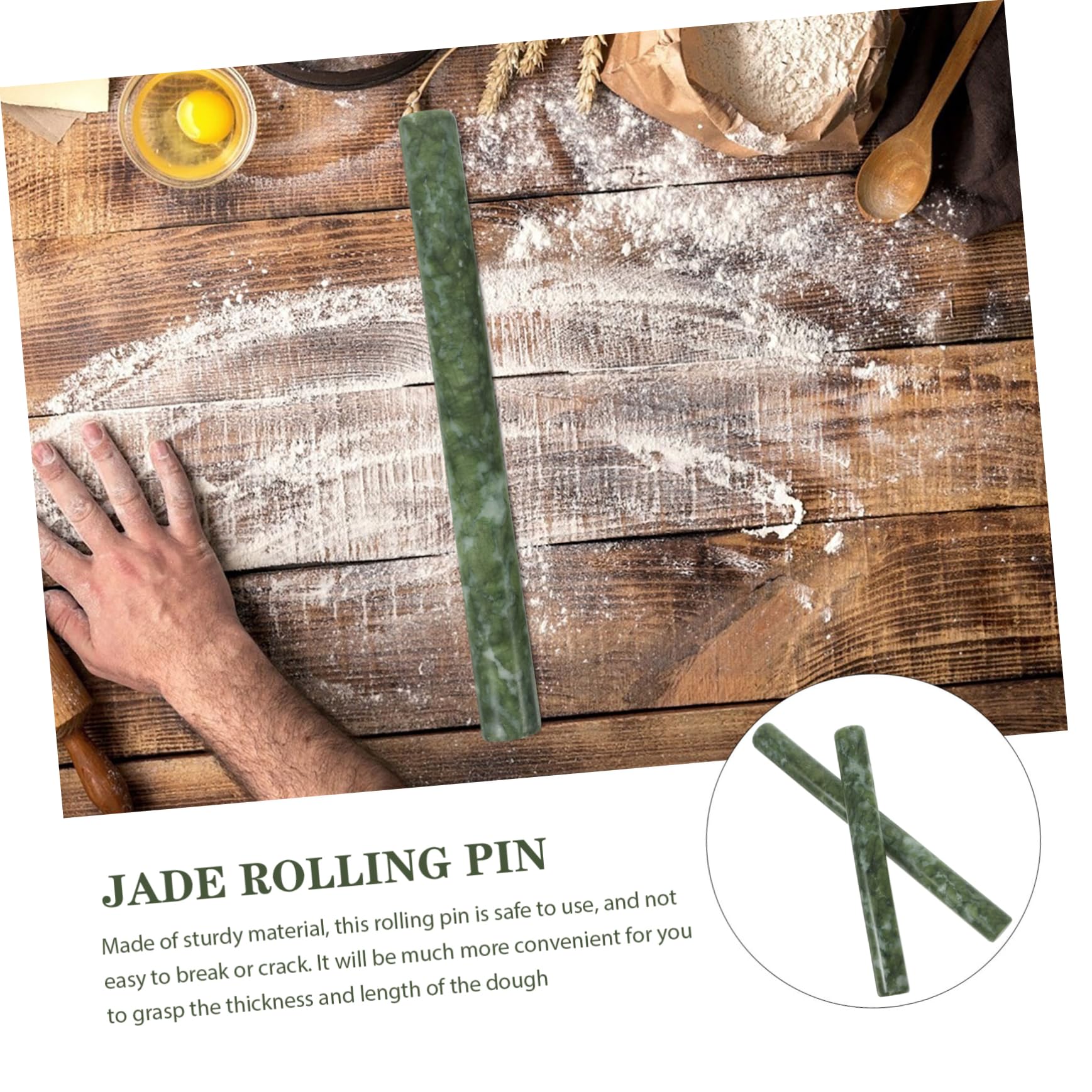 Rouleau à Pâtisserie en Jade Vert, Lot de 2, Antiadhésif et Facile à Utiliser, pour Pâte à Raviolis et Pâtes Fraîches, Résistant et Solide