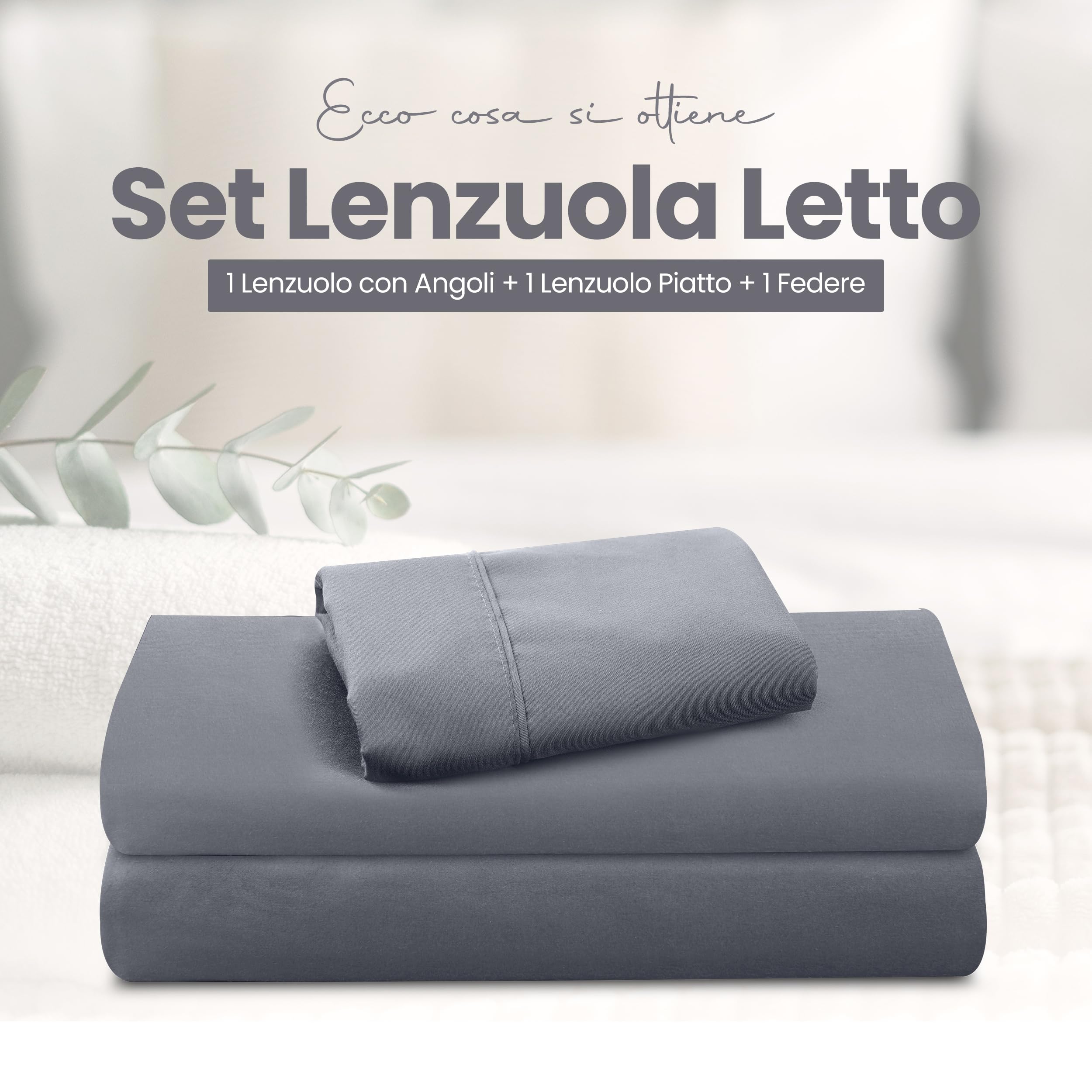 Utopia Bedding - Set Lenzuola Letto Singolo 3 Pezzi 90x190 cm - Spazzolata Poliestre di Microfibra - Oeko-Tex Certificato - Lenzuolo con Angoli, Lenzuolo Piatto e 1 Federa 50x75, Grigio