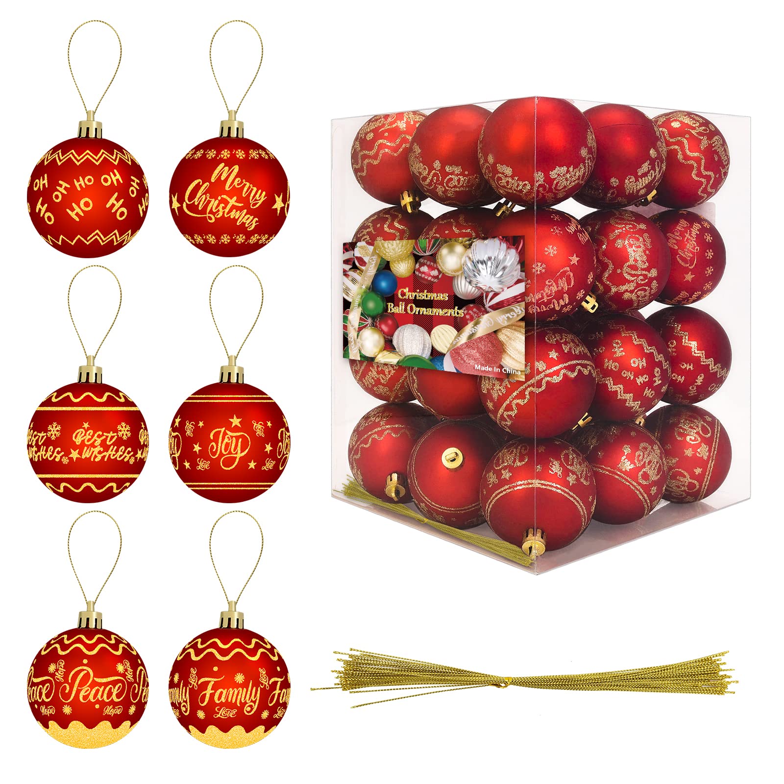 36 Count Christmas Tree Ornaments 60mm Shatterproof Ball Set Red Glitter Plastic Xmas Party Decoration Hanging Ornament