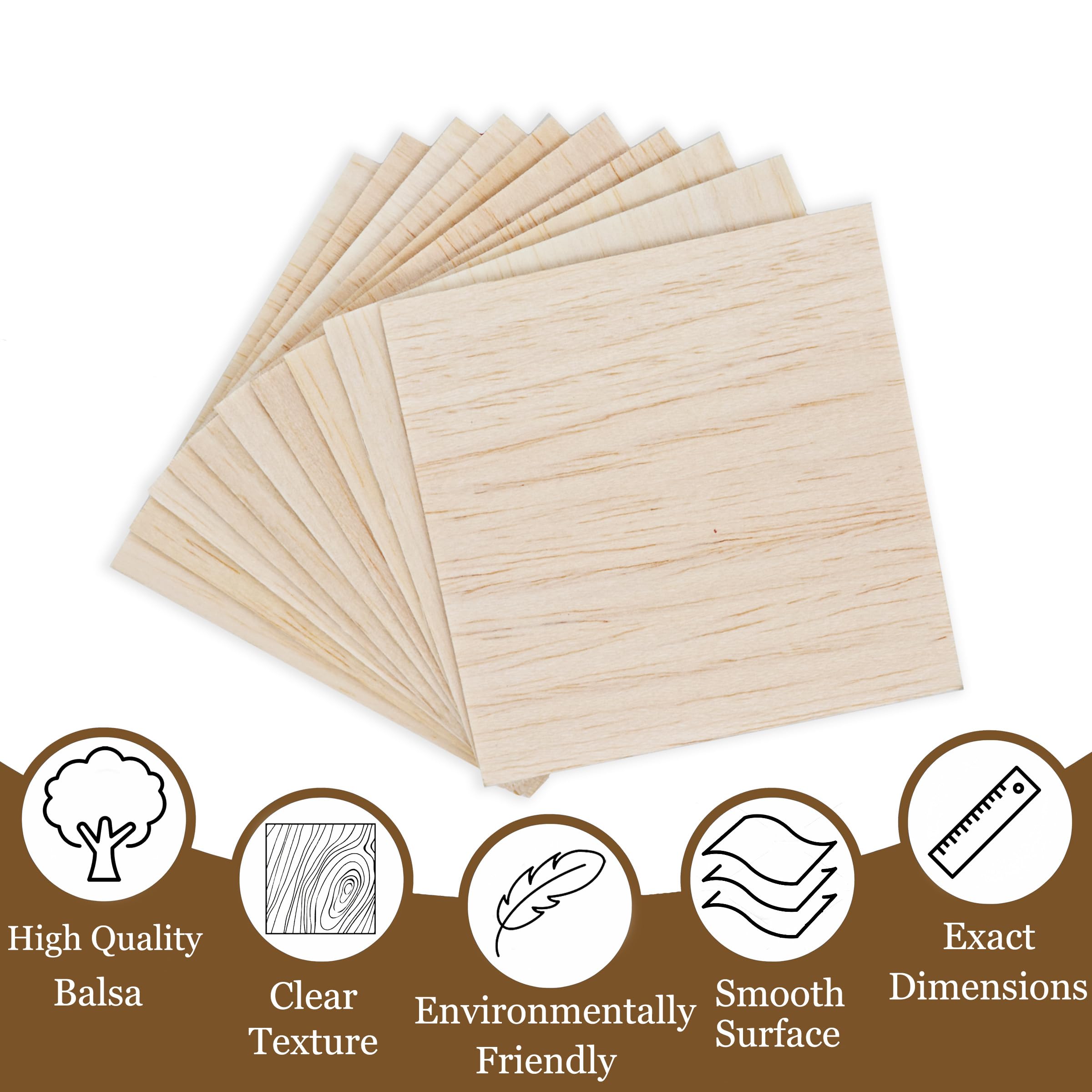 10 Pack Balsa Wood Sheets, 100X100X2 mm Balsa Wood Thin, BalsaWood Board for Home Decoration Arts, DIY Crafts Projects - Image 3
